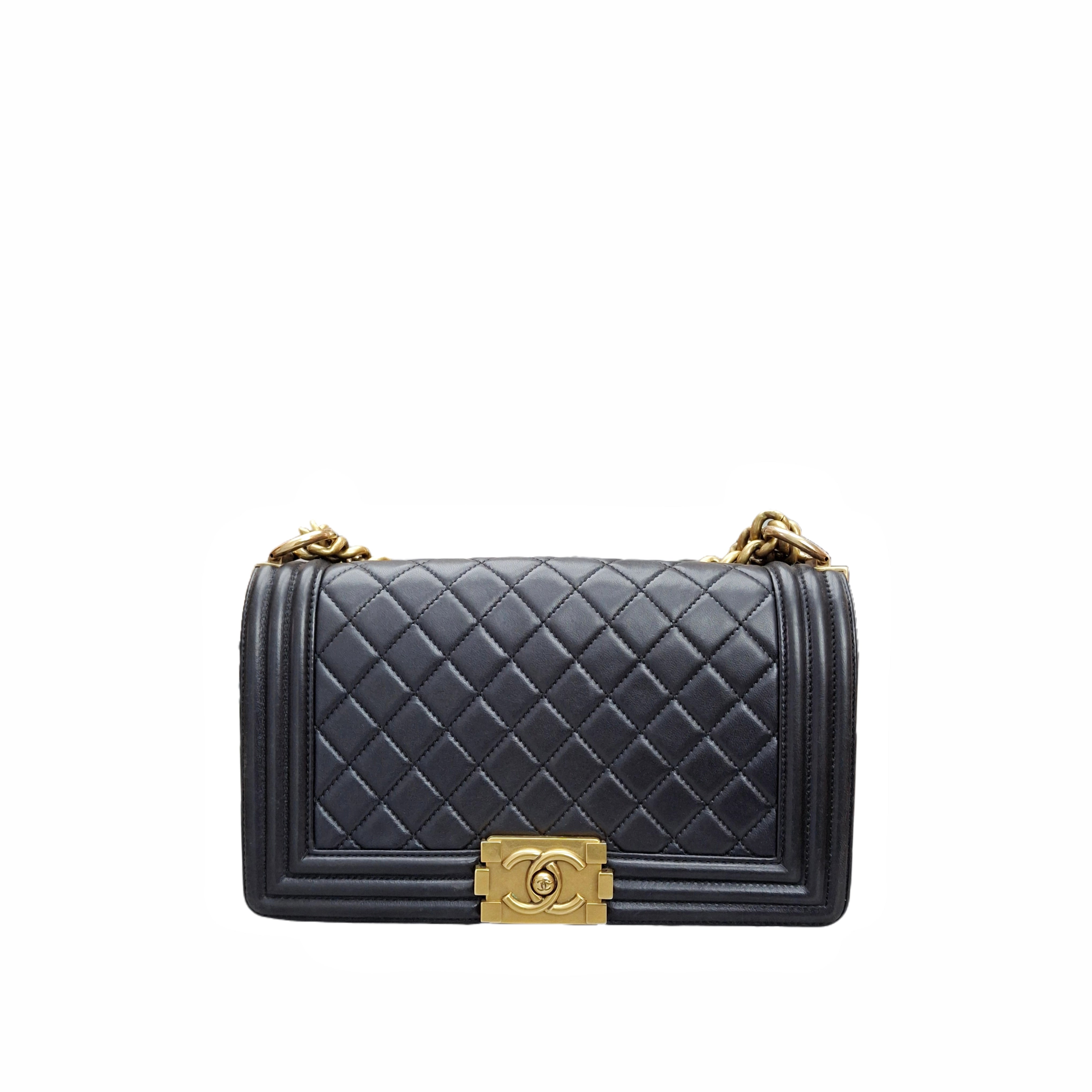 CHANEL Leboy Medium BAG Lambskin Chain Shoulder Bag GHW (Black)