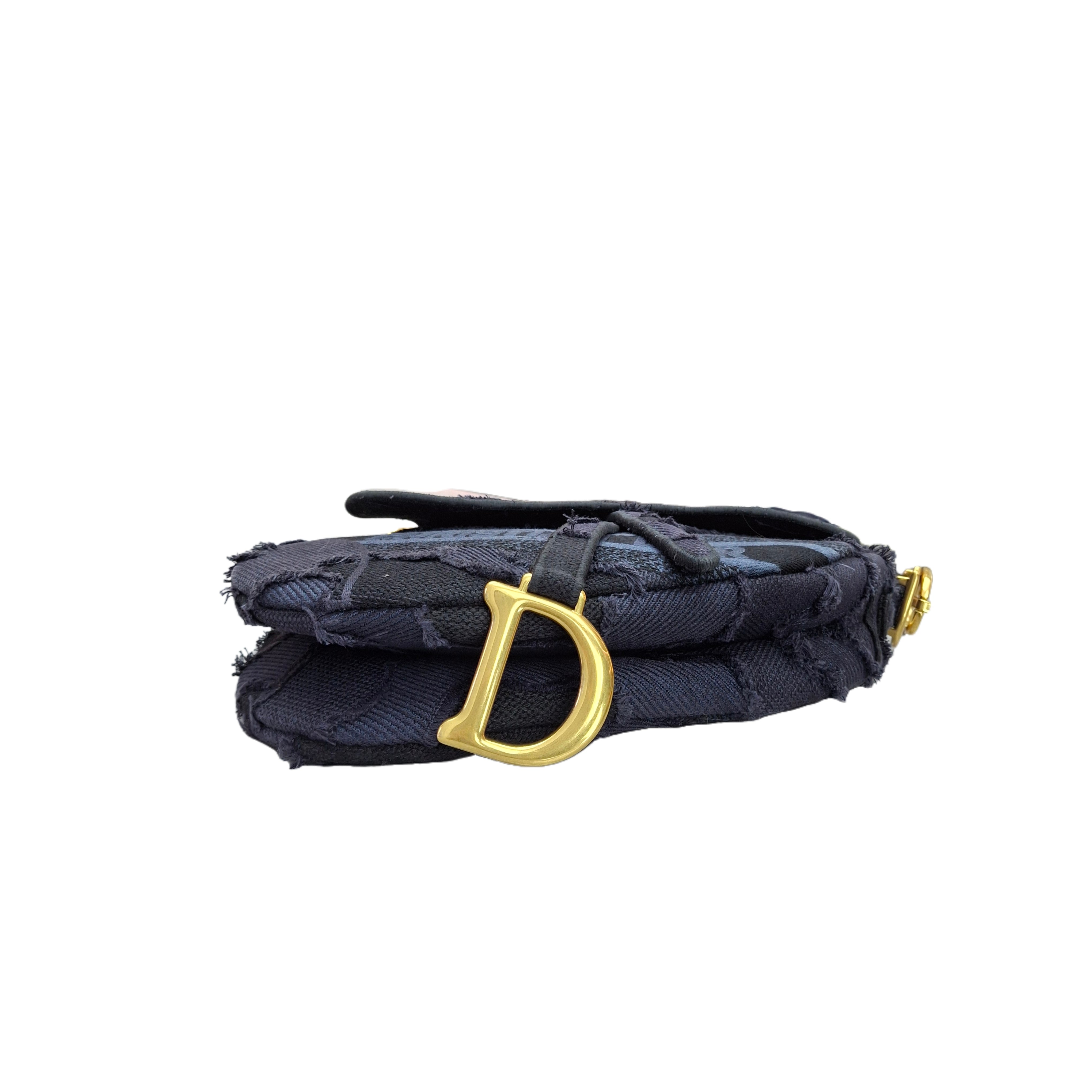 Christian Dior Embroidered Canvas Camouflage Saddle Shoulder Bag (Navy Blue)