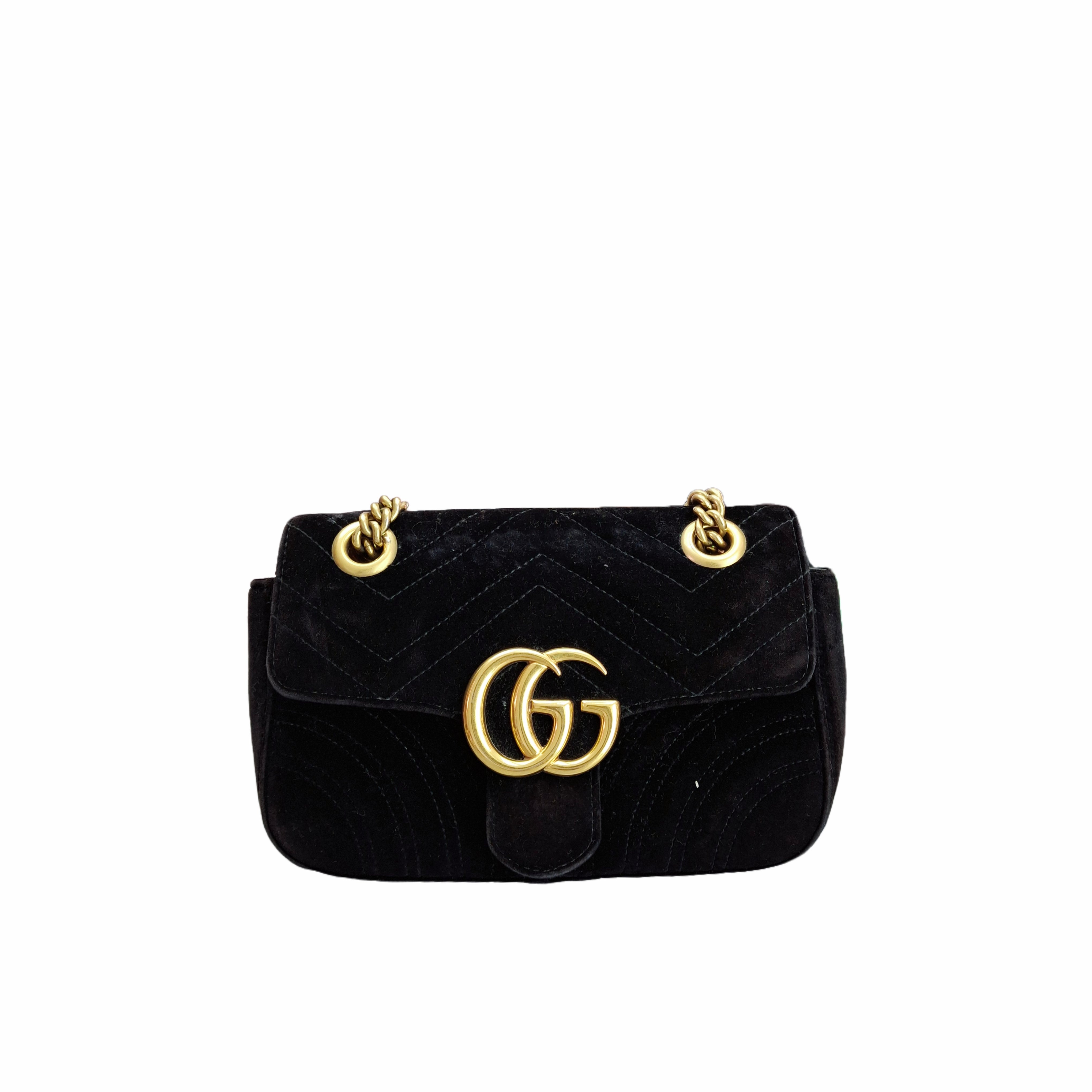 Gucci GG Marmont SMALL MATELASSÉ Black Velvet SHOULDER BAG