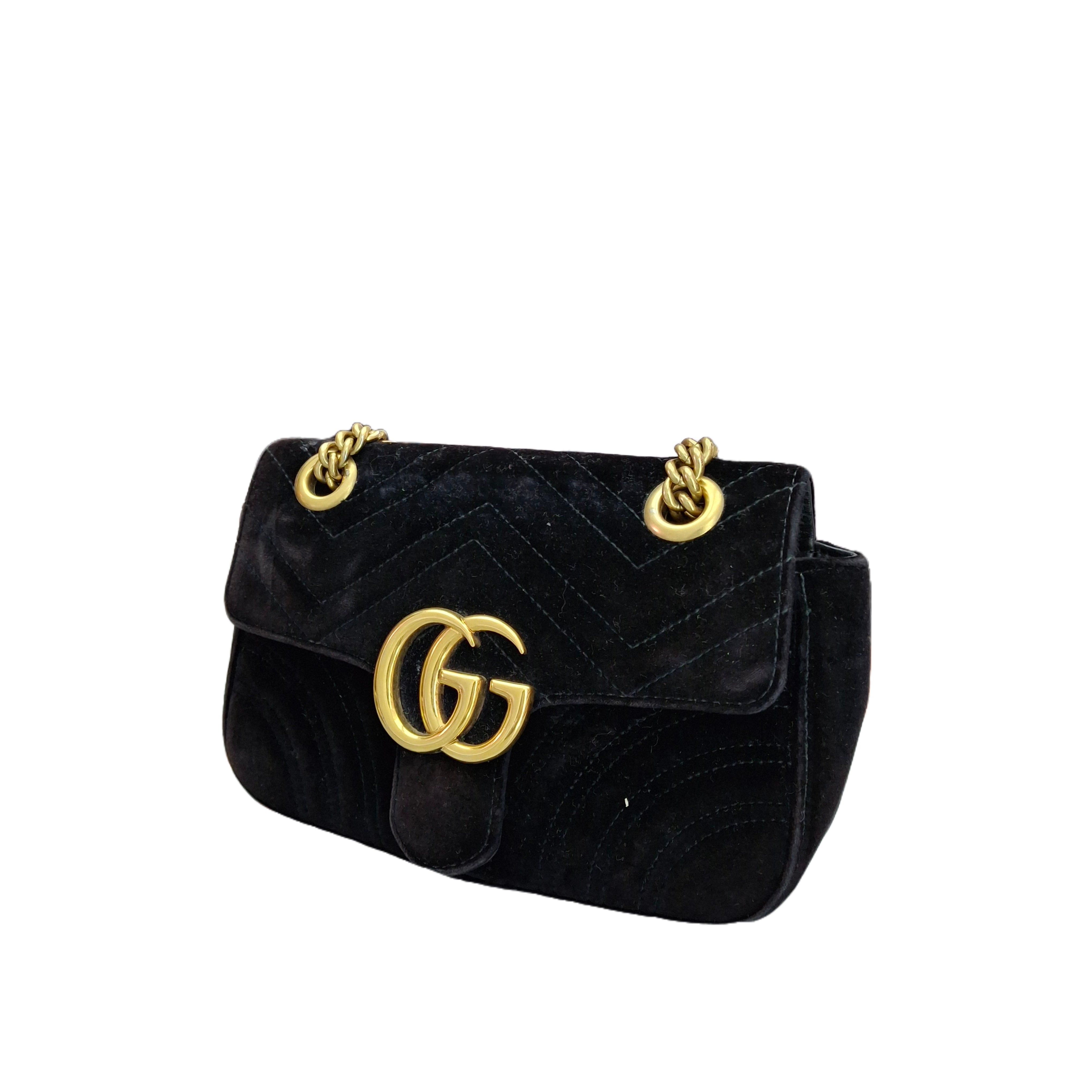 Gucci GG Marmont SMALL MATELASSÉ Black Velvet SHOULDER BAG