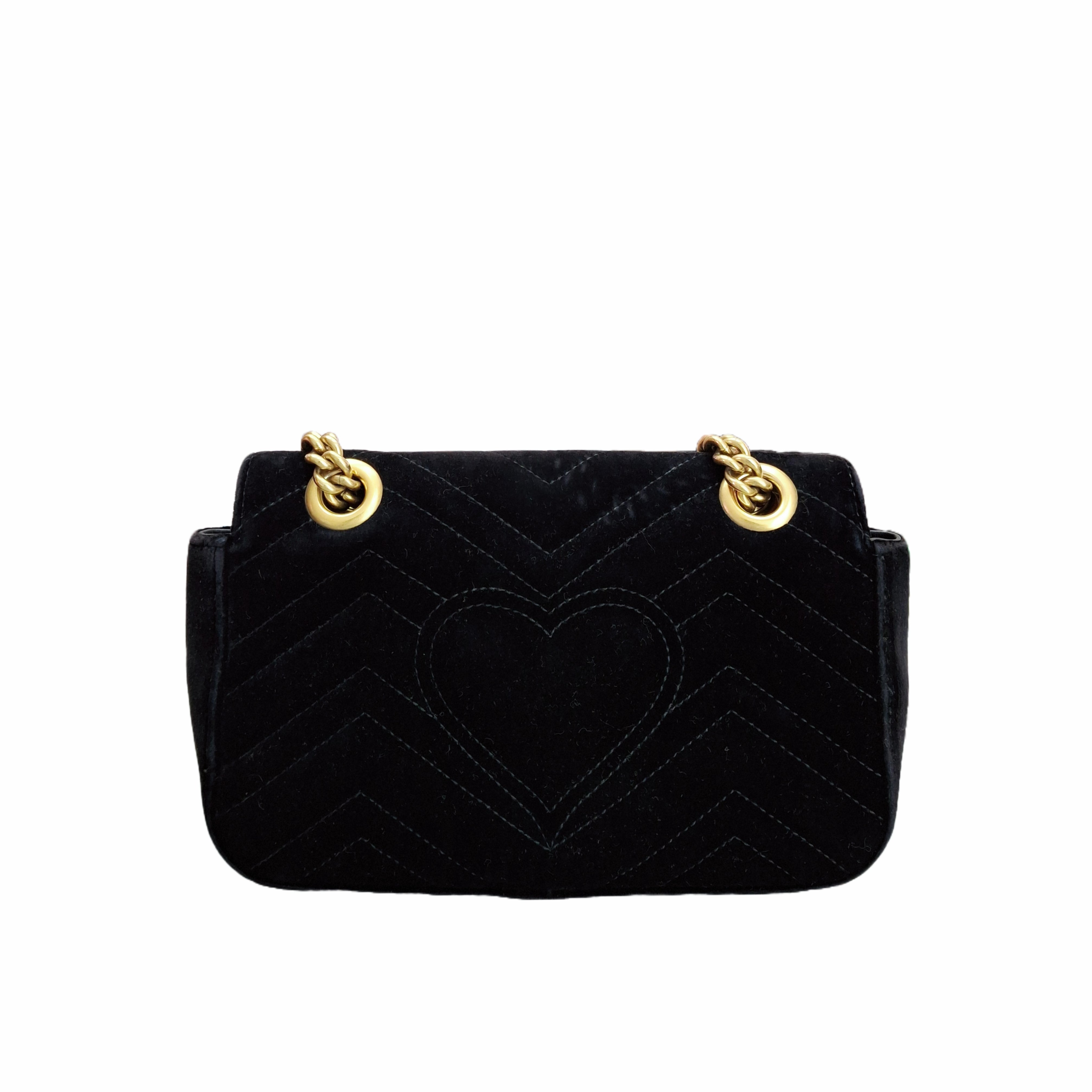 Gucci GG Marmont SMALL MATELASSÉ Black Velvet SHOULDER BAG