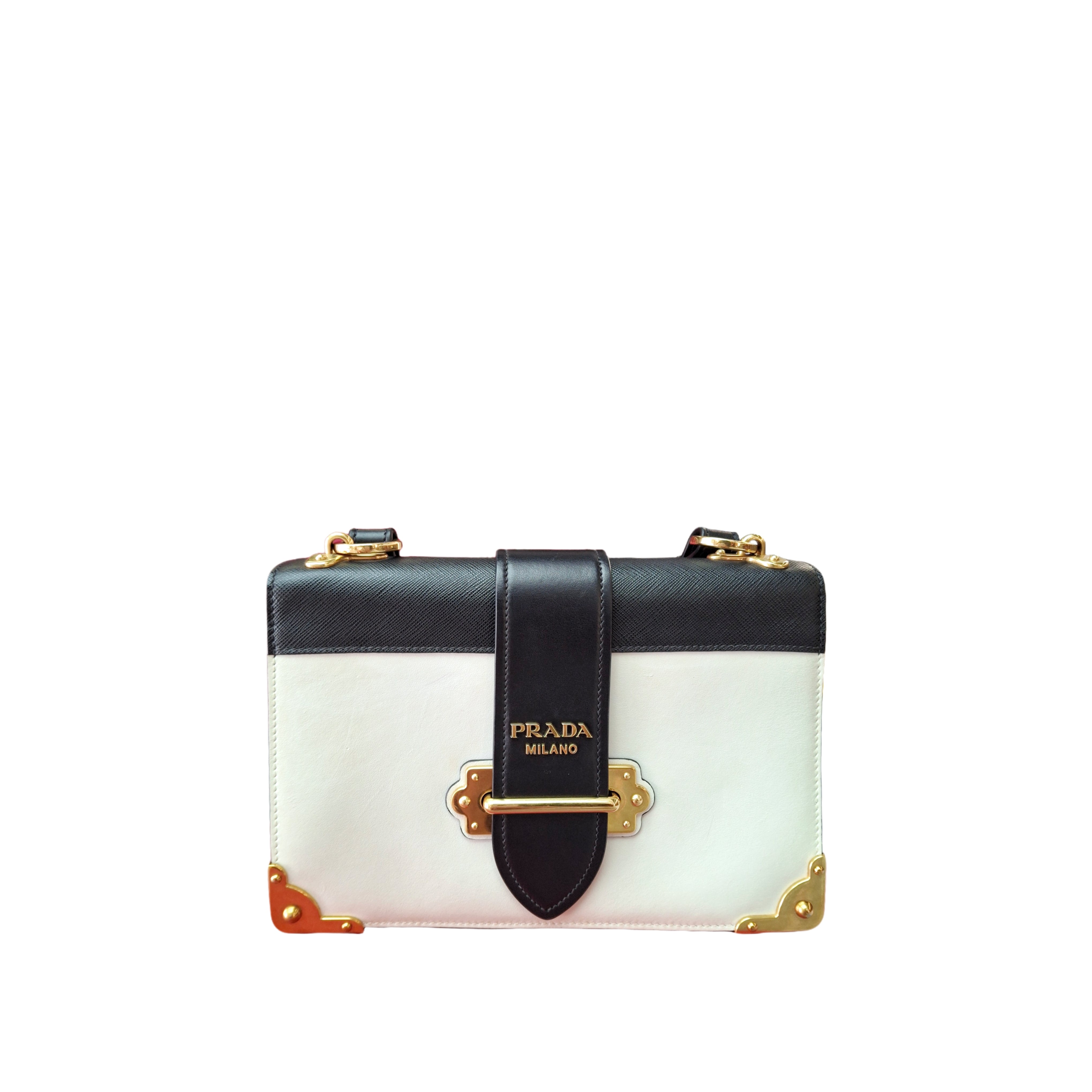 Prada Cahier Leather Bag (White/Black)