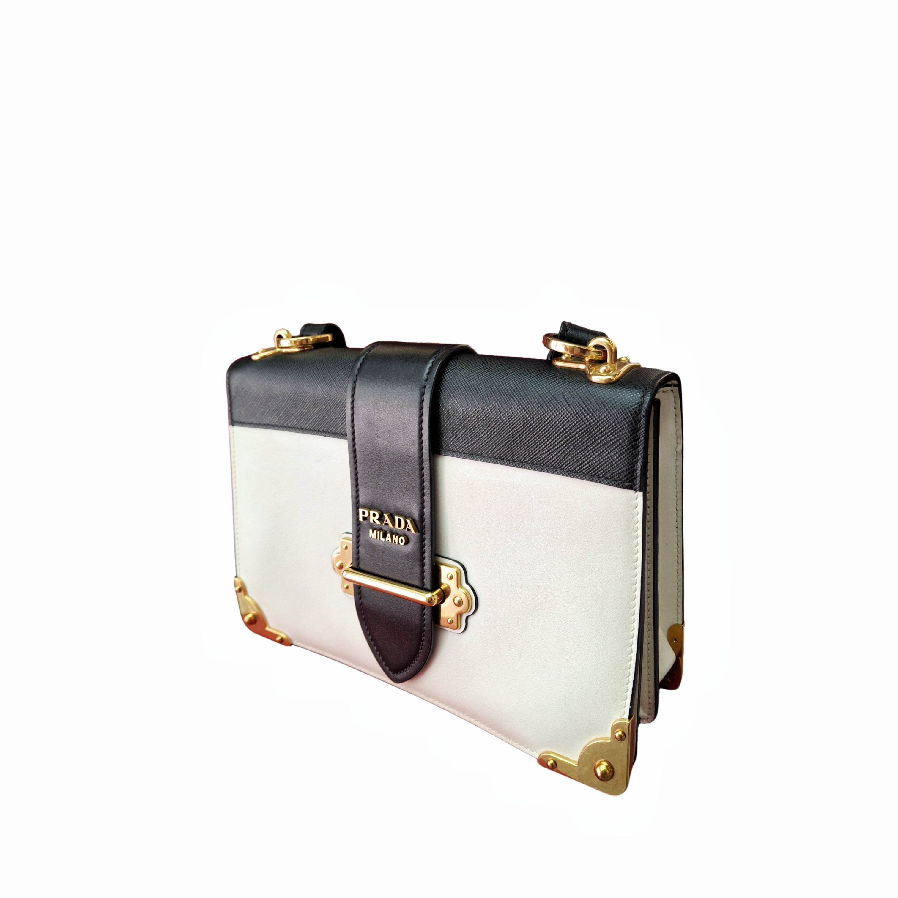 Prada Cahier Leather Bag (White/Black)