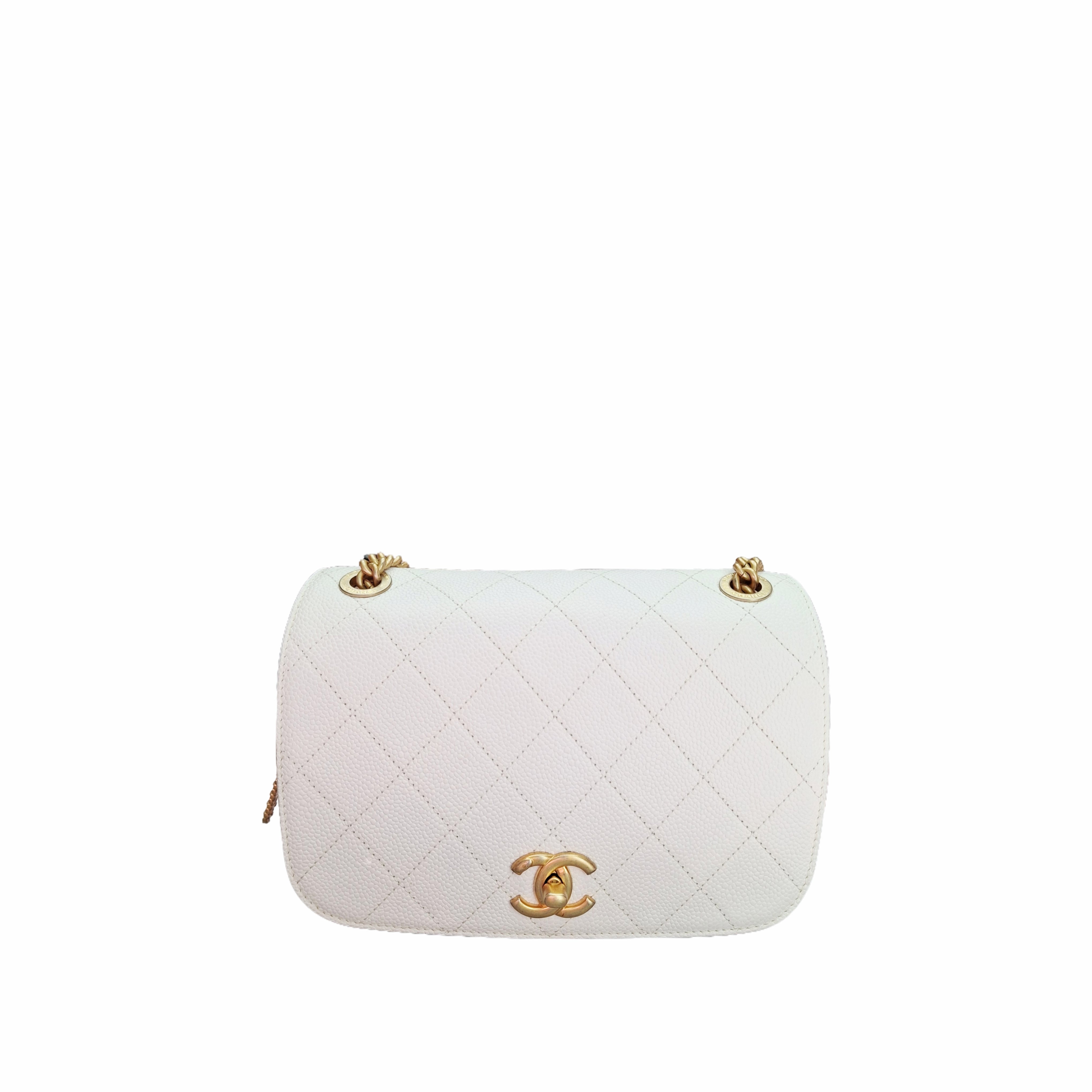 Chanel Mini Square Flap Bag in Lambskin GHW (White)