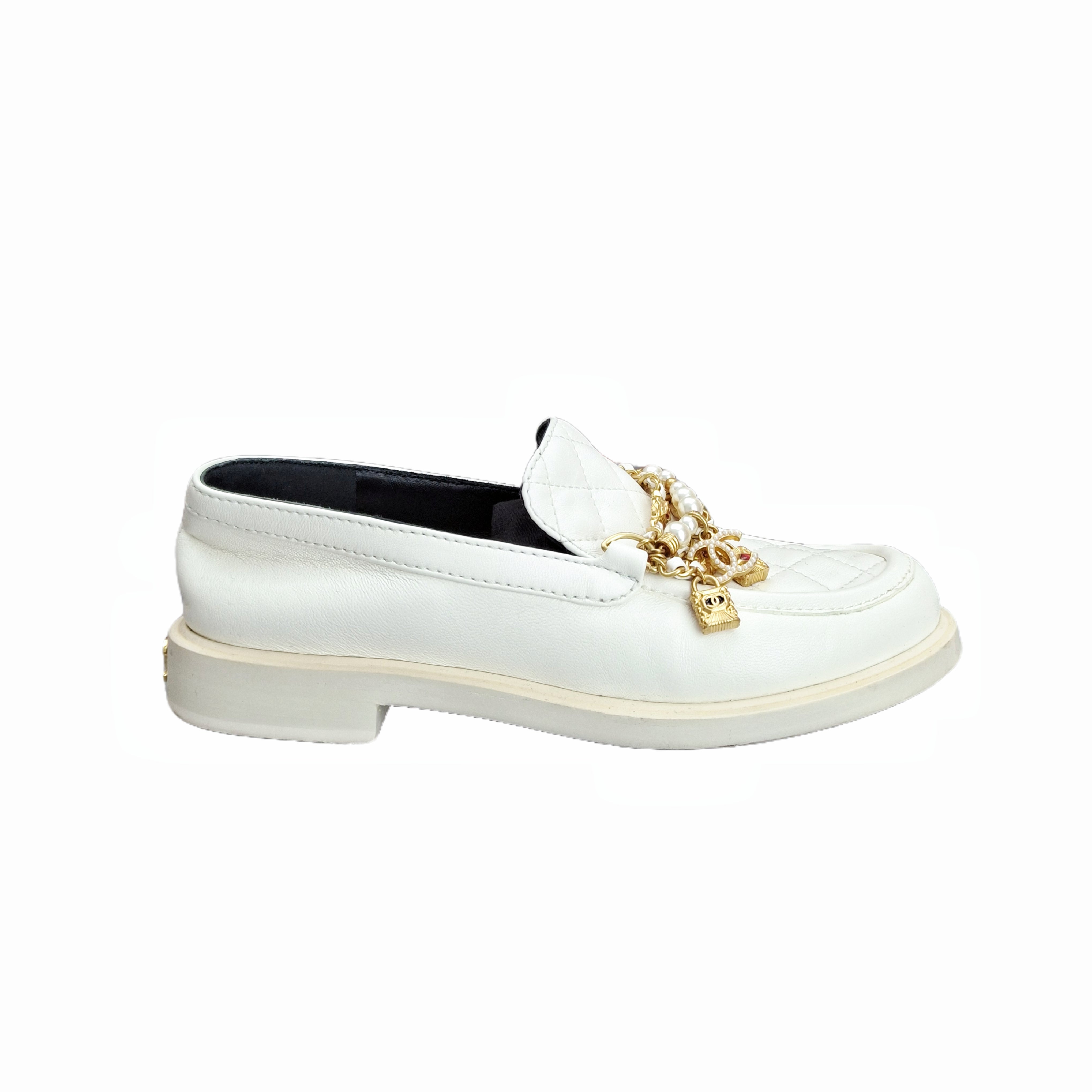 Chanel Loafer with Charm Leather GHW (White) 36