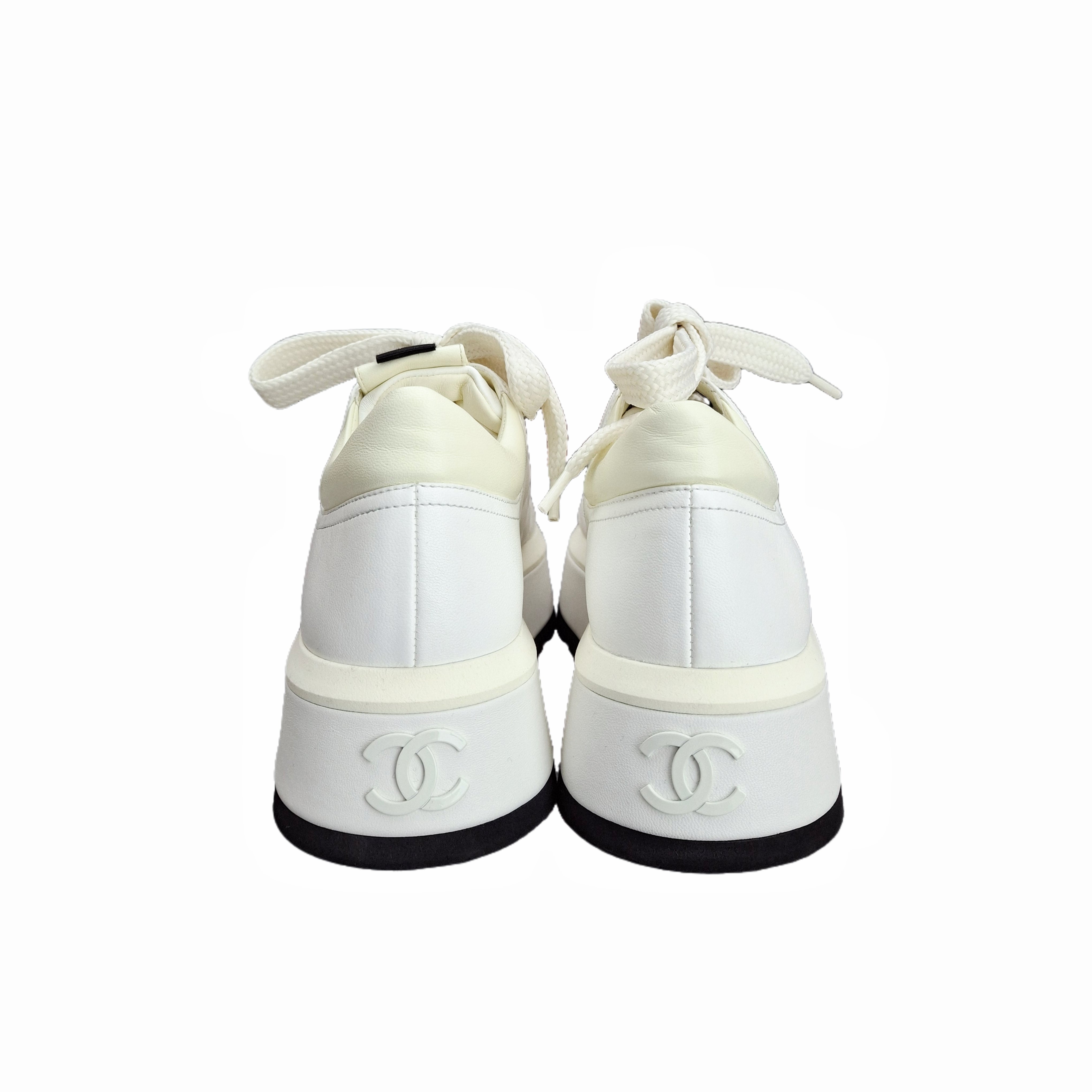 Chanel Quilted Lambskin Oversole Sneaker (White) 36