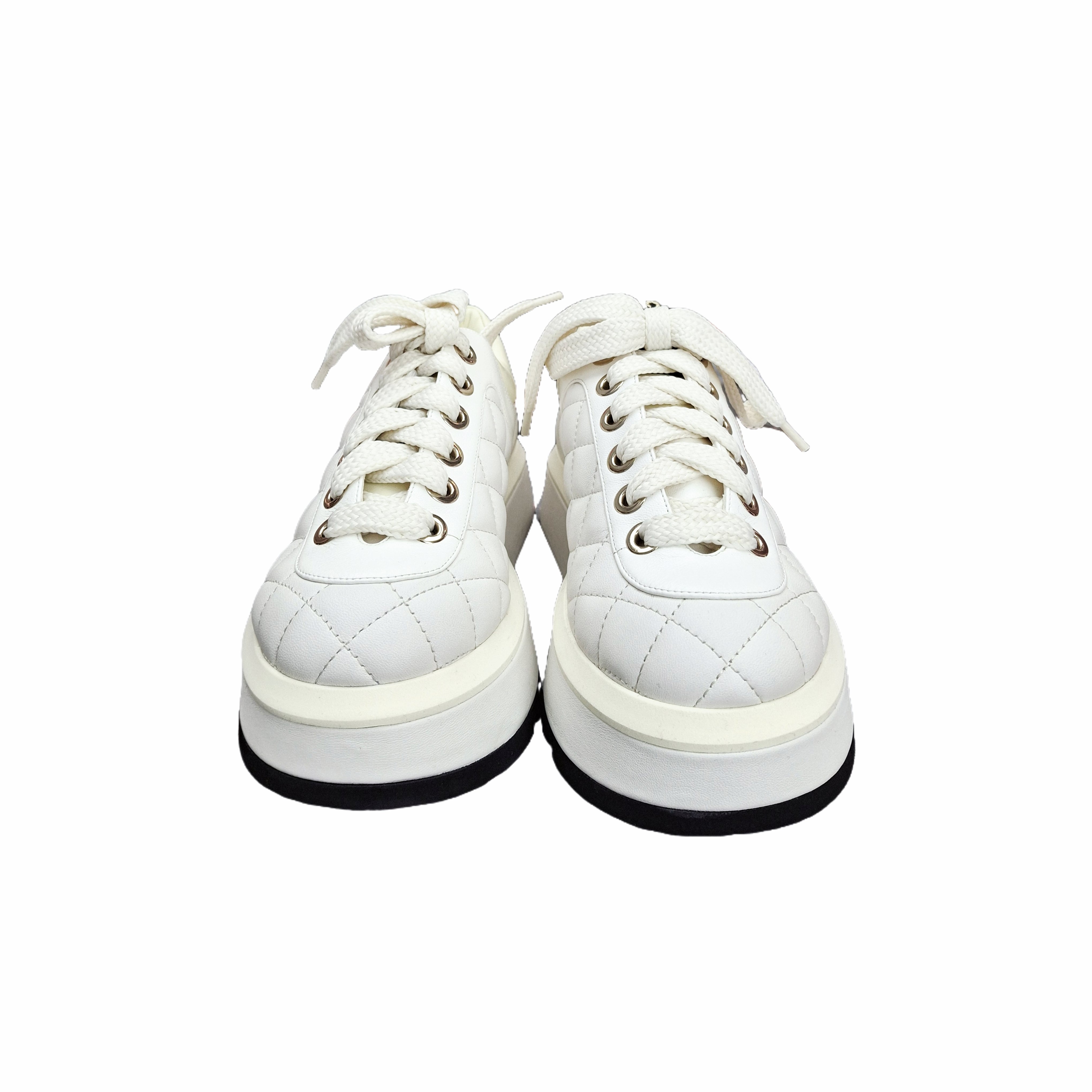 Chanel Quilted Lambskin Oversole Sneaker (White) 36