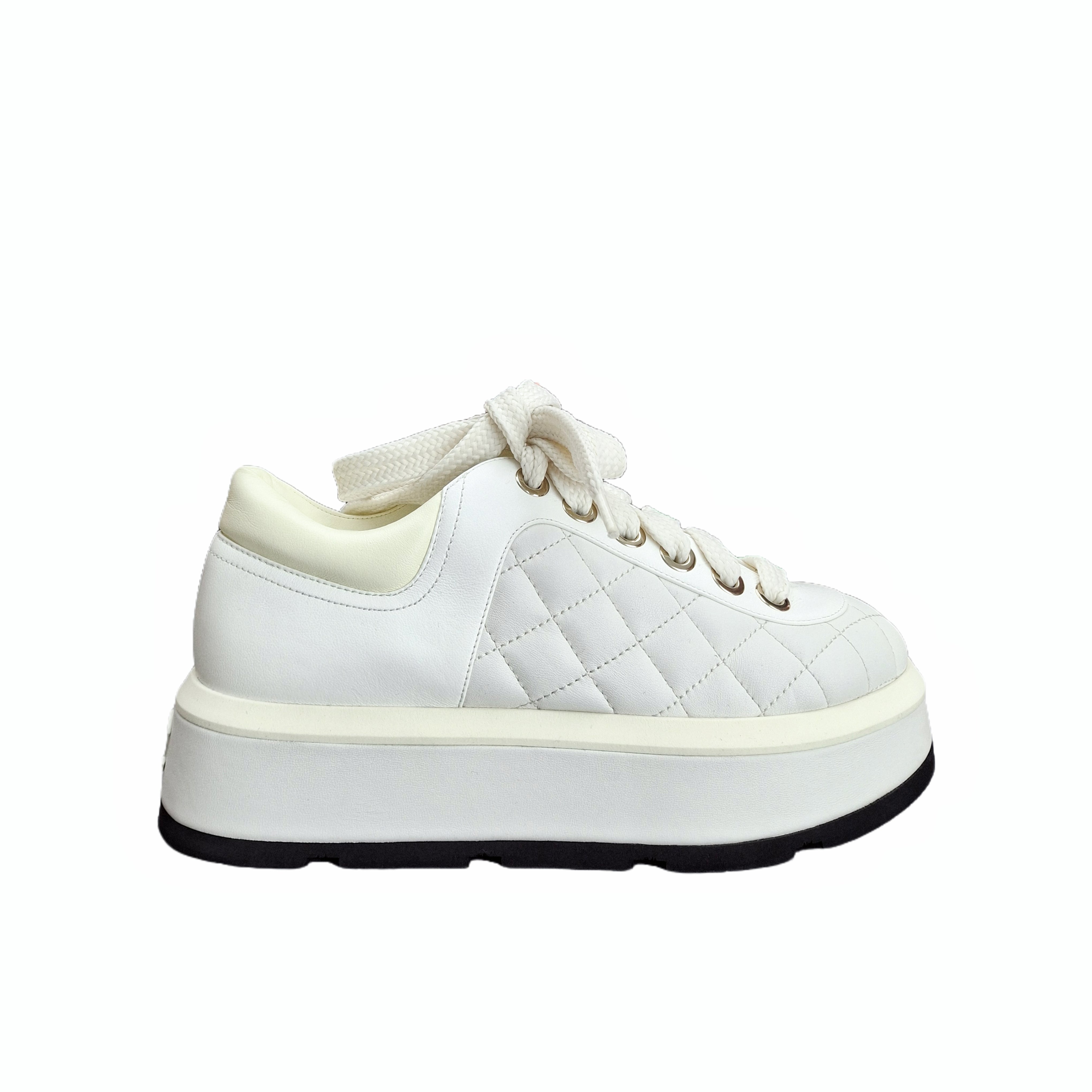 Chanel Quilted Lambskin Oversole Sneaker (White) 36