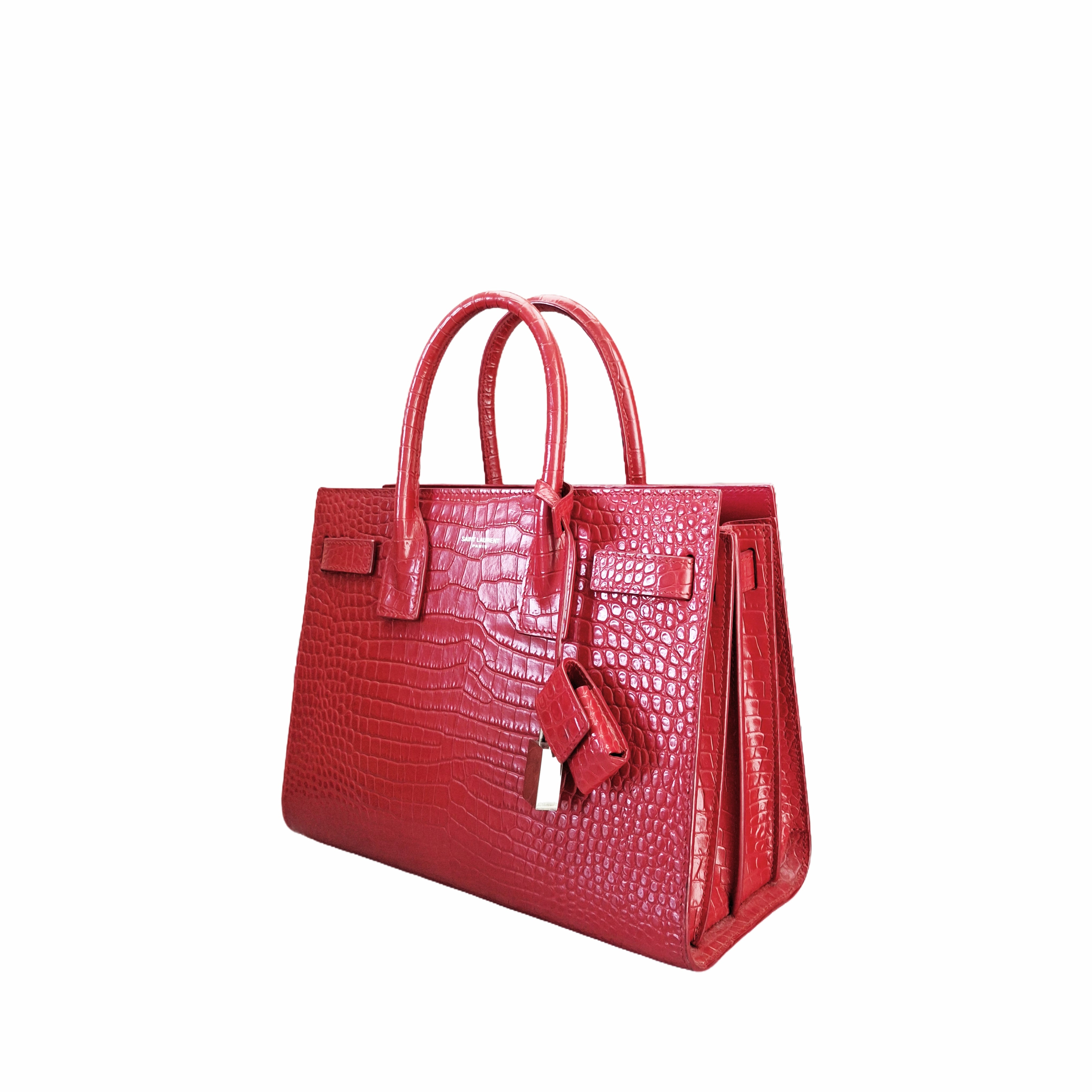 YSL Saint Laurent SAC DE JOUR SMALL in Matte Crocodile SHW (Red)