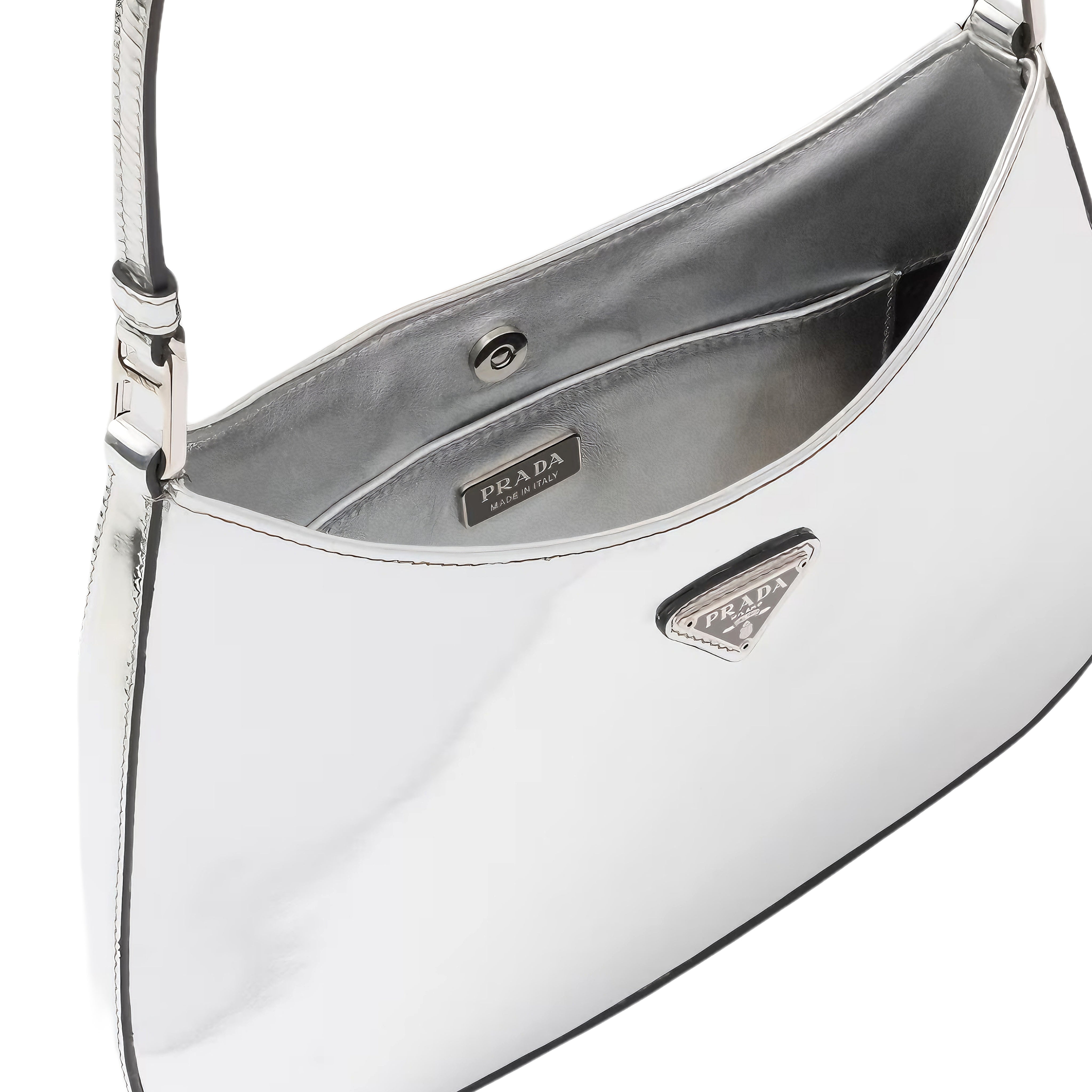 prada cleo brushed leather shoulder bag (silver)