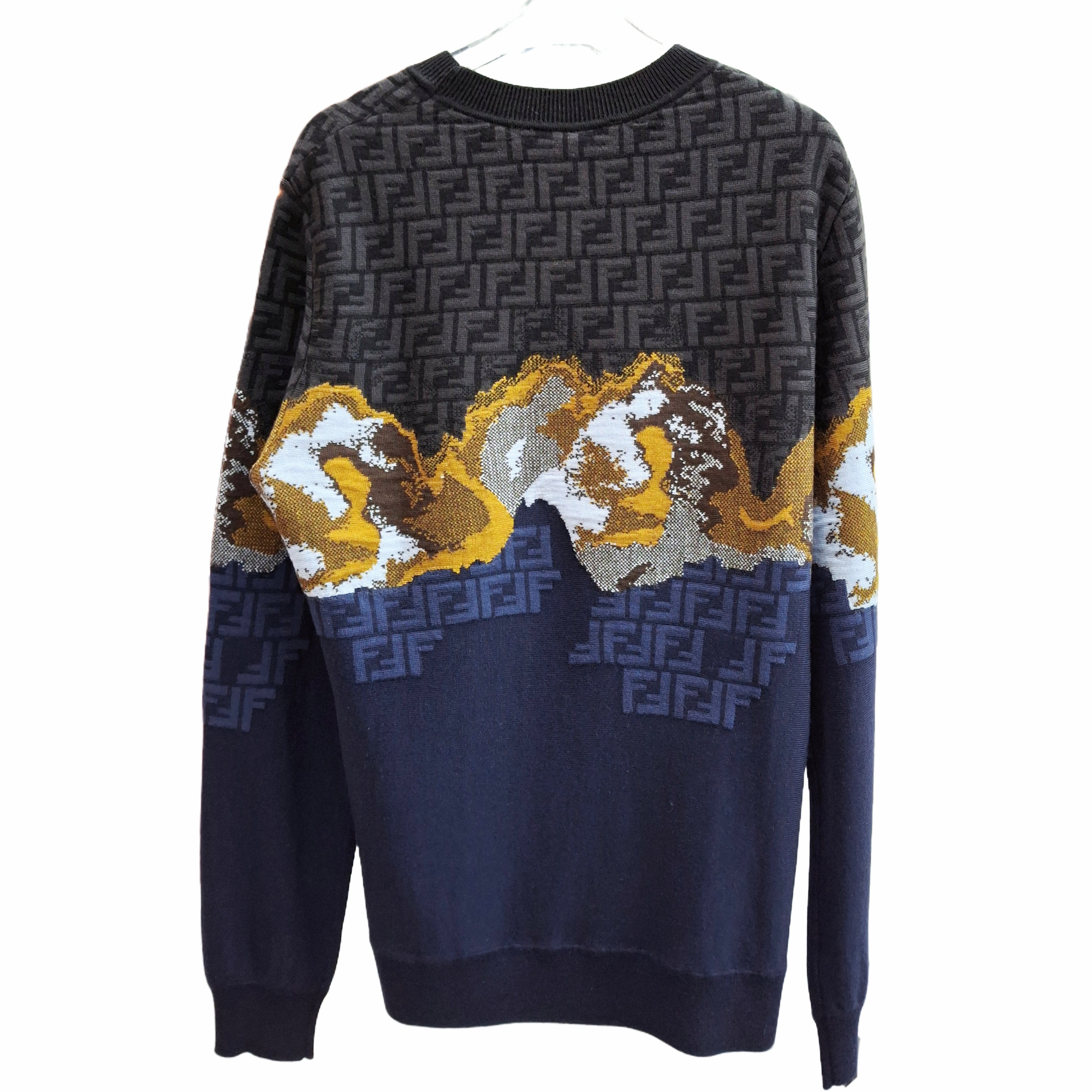 FENDI Gradient-Effect FF Motif Sweater (Dark Navy / Dark Brown) Size 46