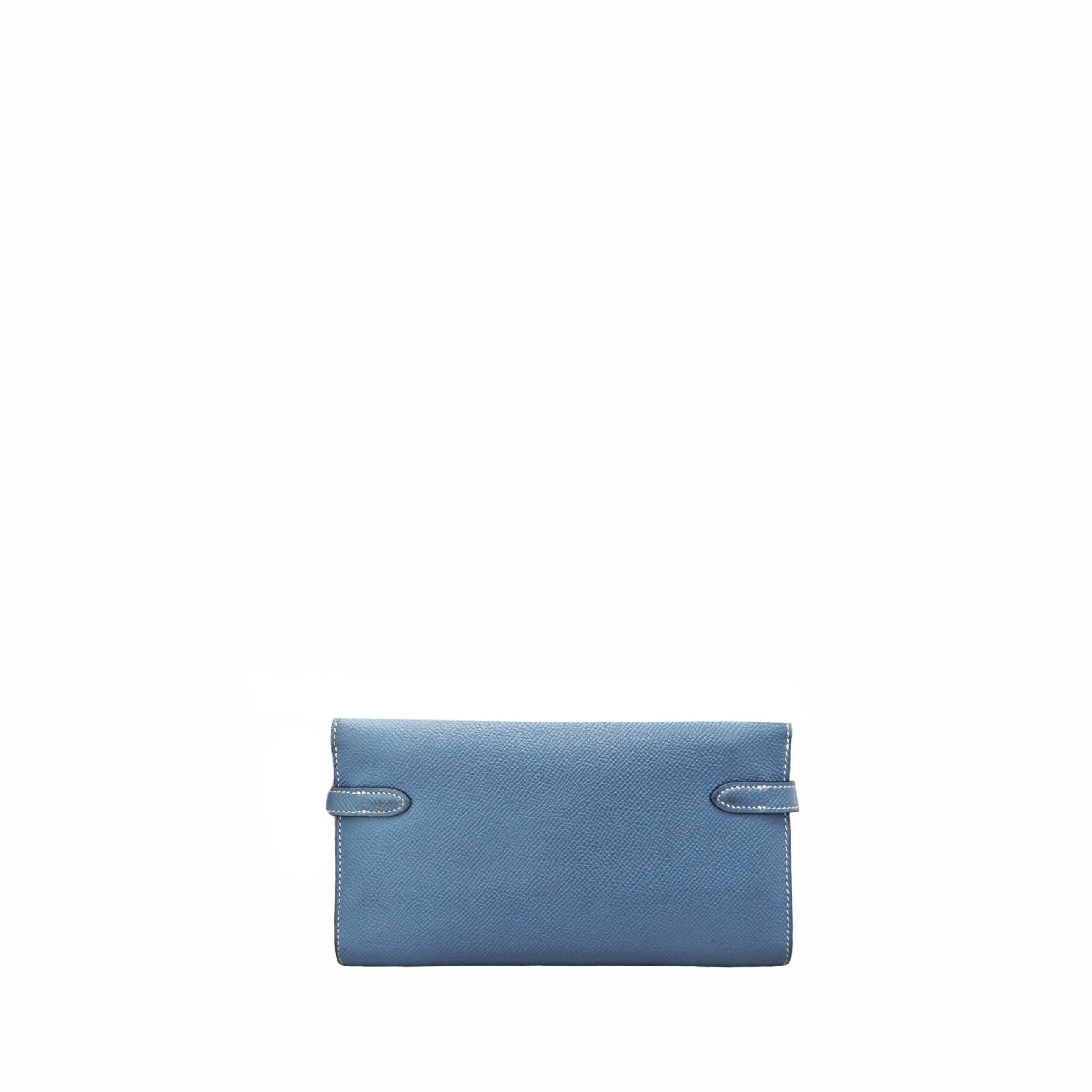 Hermès Kelly wallet Epsom Leather SHW in Bleu Jean (Blue Jean) Squared Q Stamp