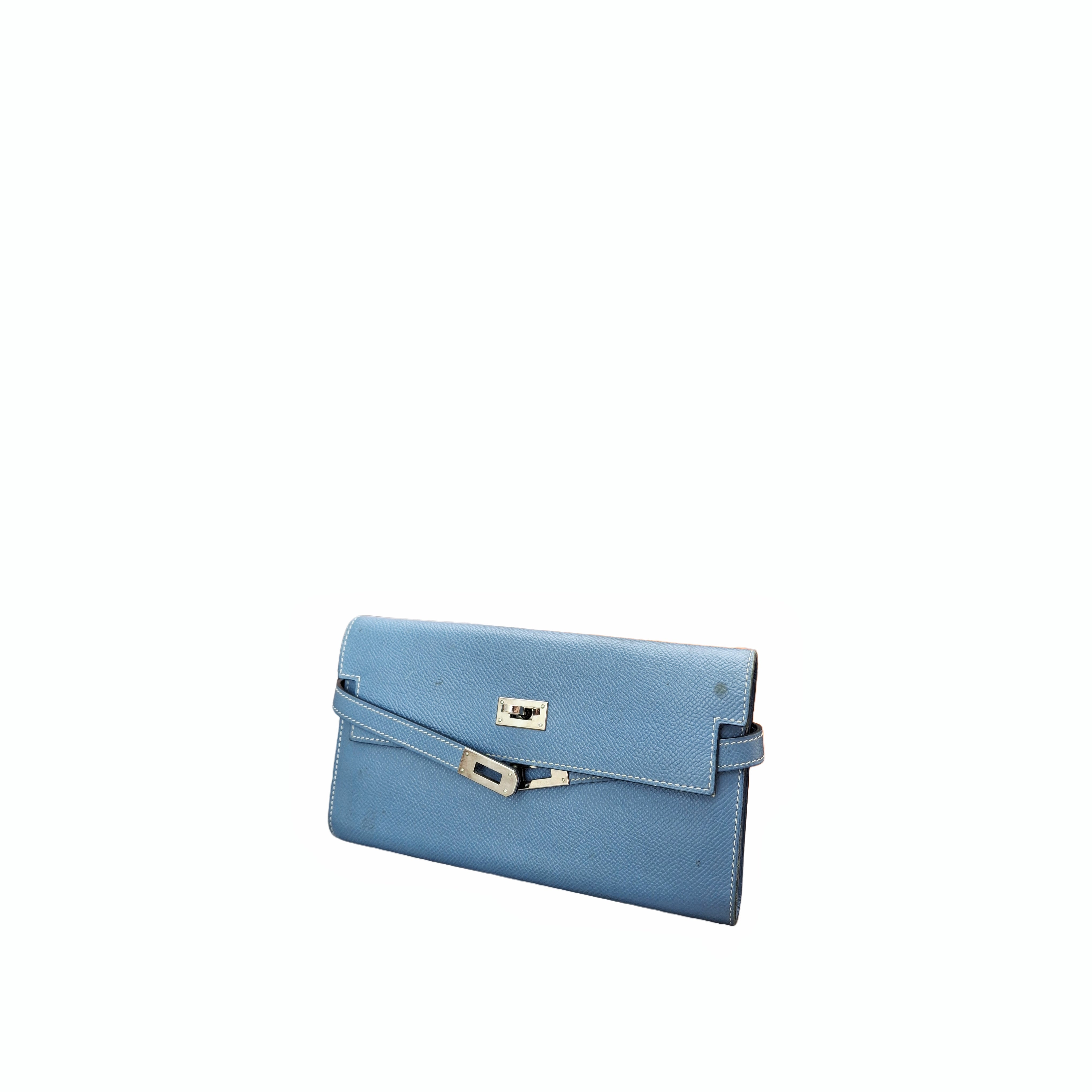 Hermès Kelly wallet Epsom Leather SHW in Bleu Jean (Blue Jean) Squared Q Stamp