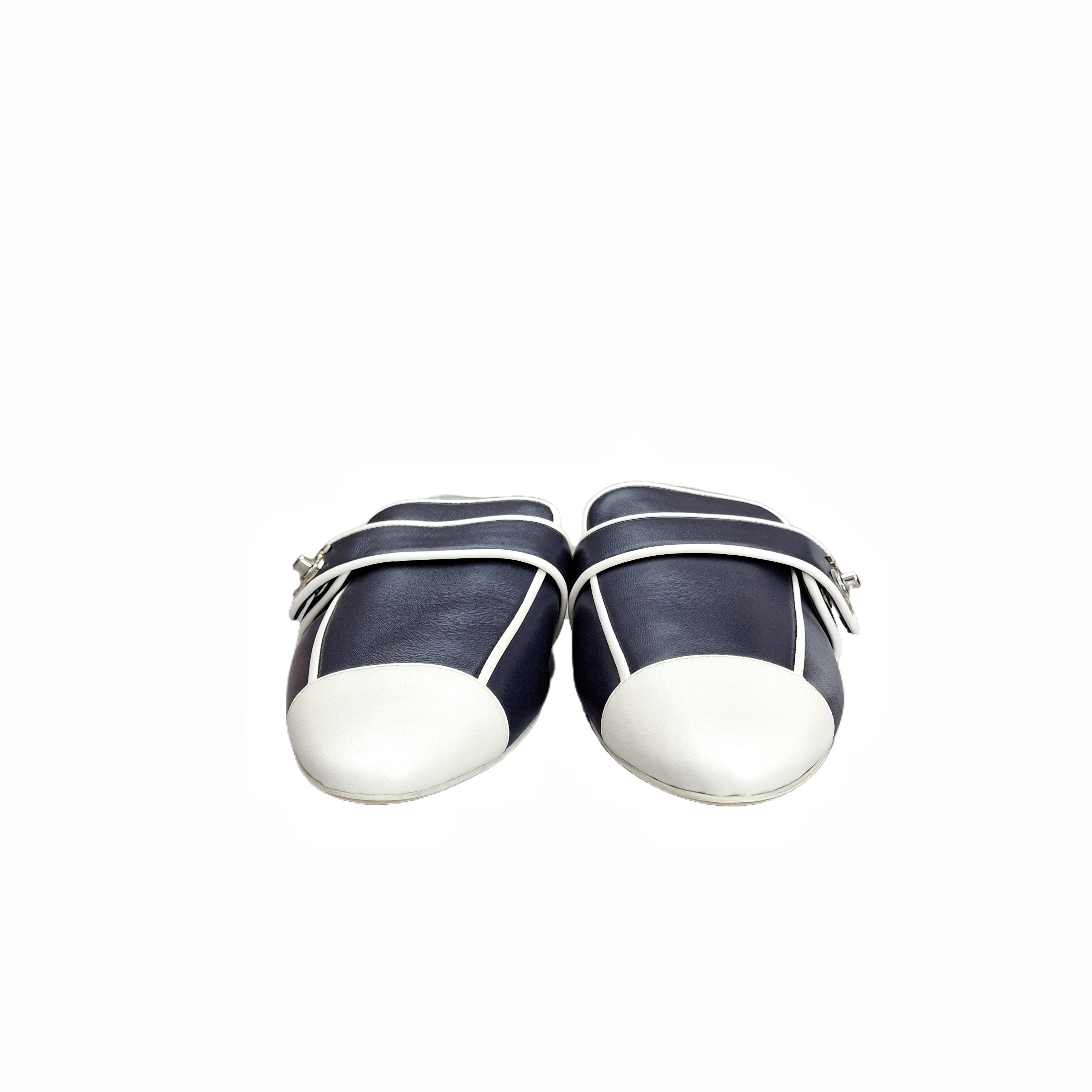 CHANEL Leather Sandals (Navy Blue/ White)38