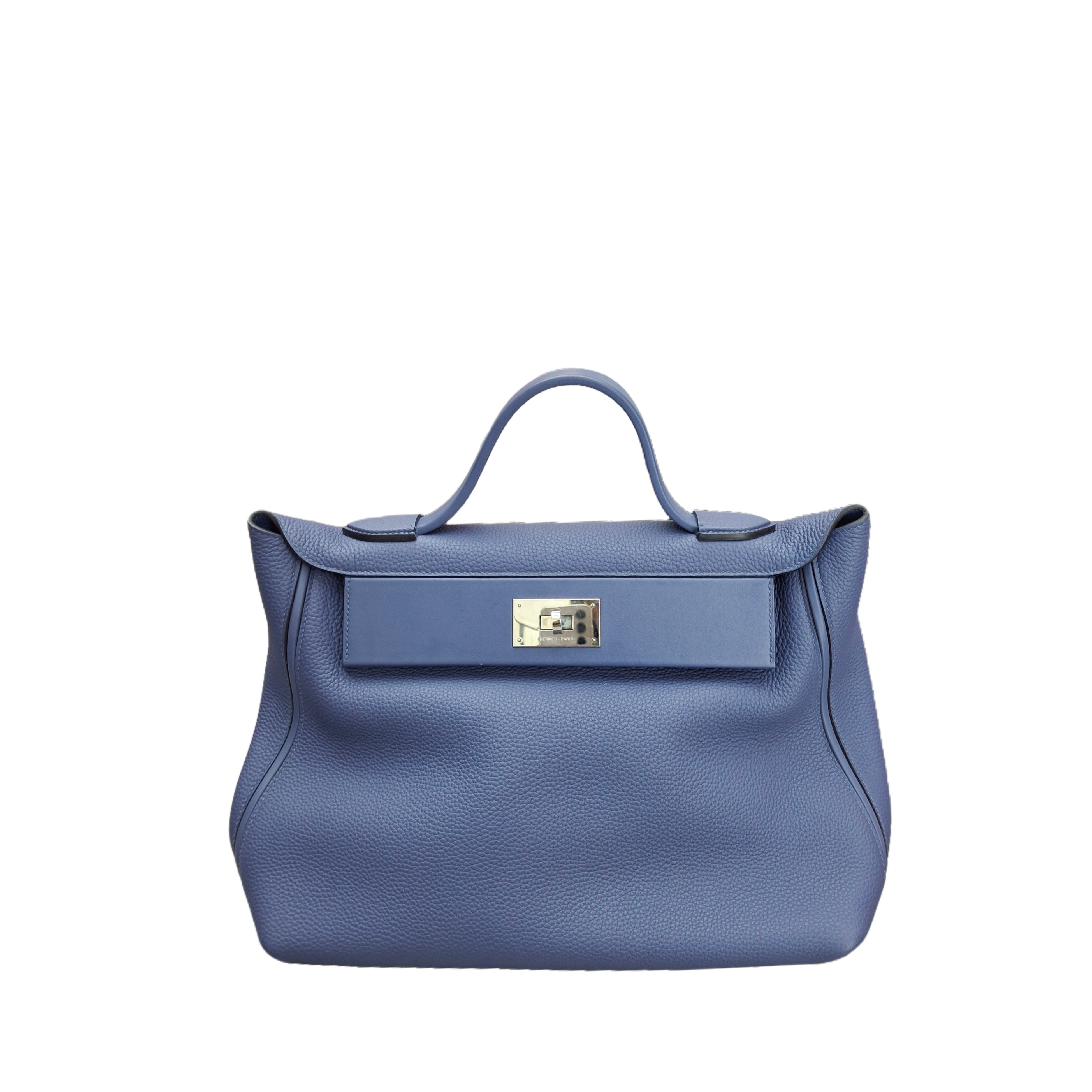 HERMÈS 24/24 - 35 Bag in SHW Bleu Abysse (Crystal Blue) D Stamp