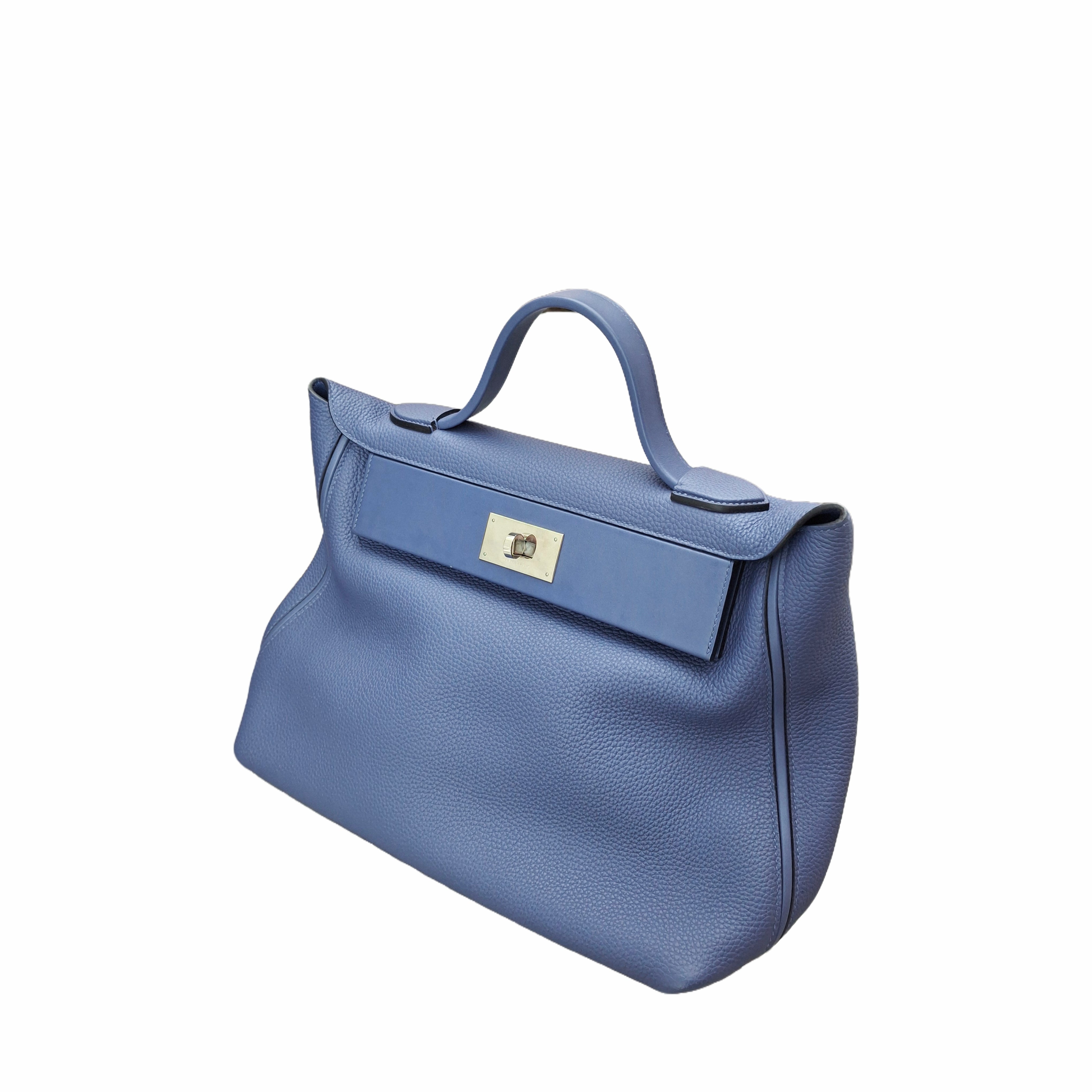 HERMÈS 24/24 - 35 Bag in SHW Bleu Abysse (Crystal Blue) D Stamp