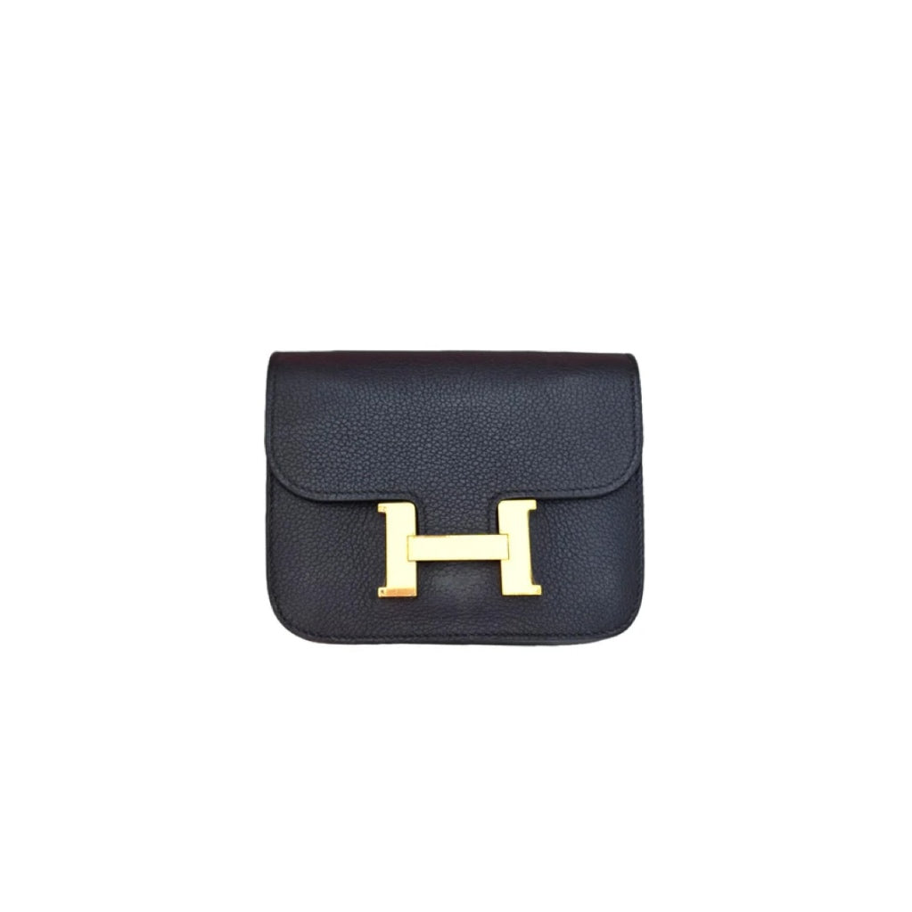 HERMÈS Constance Slim Wallet GHW Black U Stamp