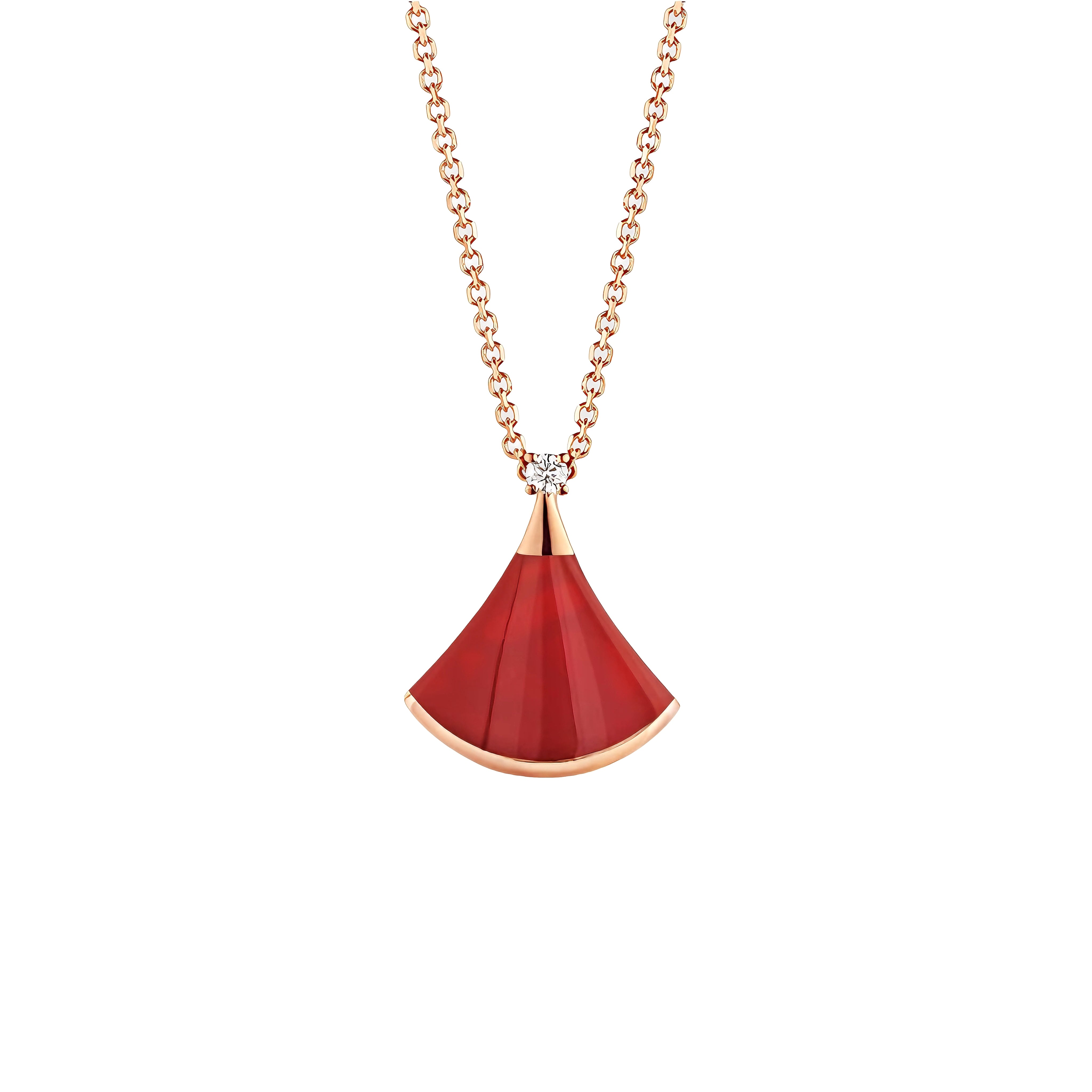 Bvlgari Divas’ Dream Rose Gold Necklace (Red) pendant set with 0.03 ct diamond/Carnelian