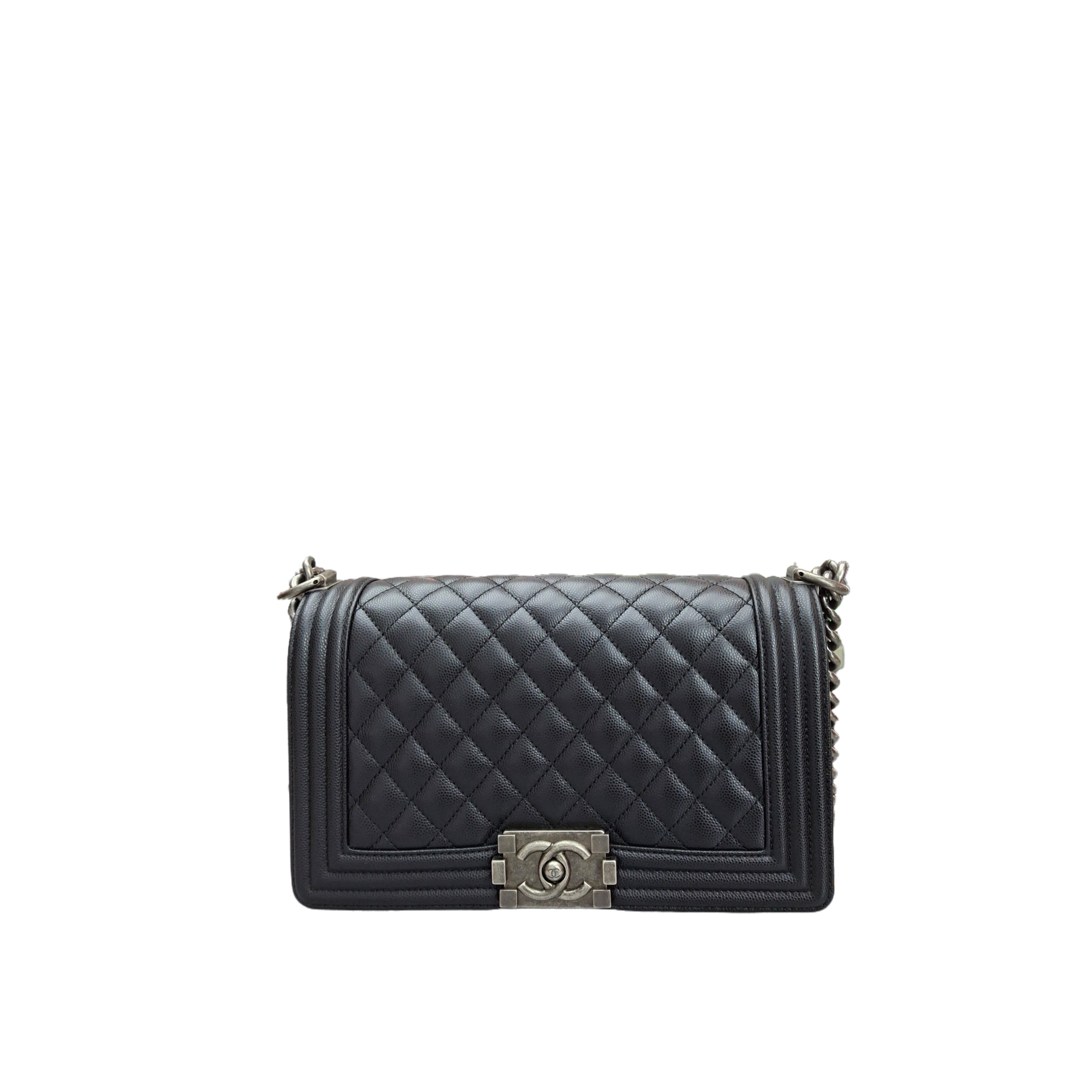 CHANEL Leboy Medium BAG Calfskin Chain Shoulder Bag SHW (Black)