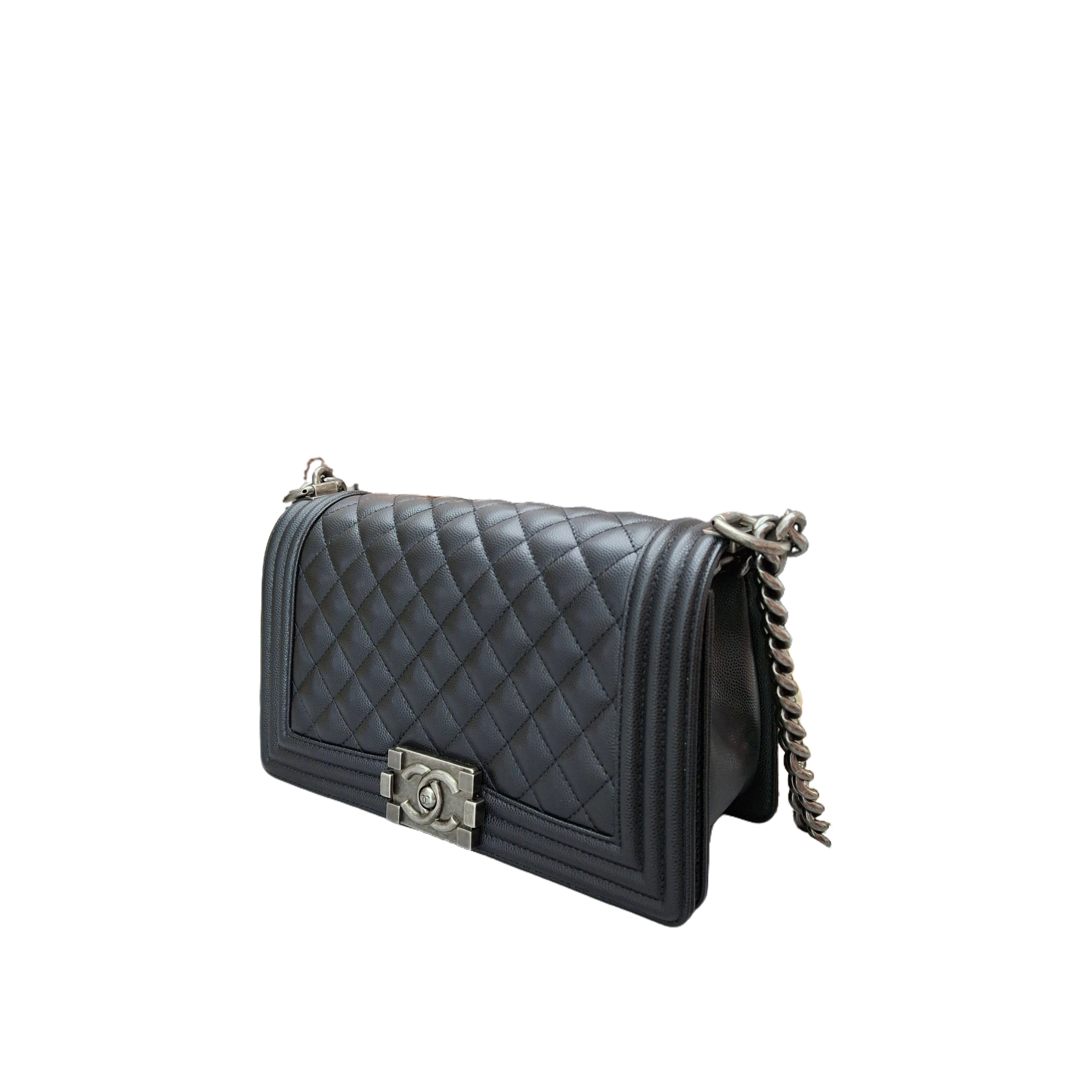 CHANEL Leboy Medium BAG Calfskin Chain Shoulder Bag SHW (Black)