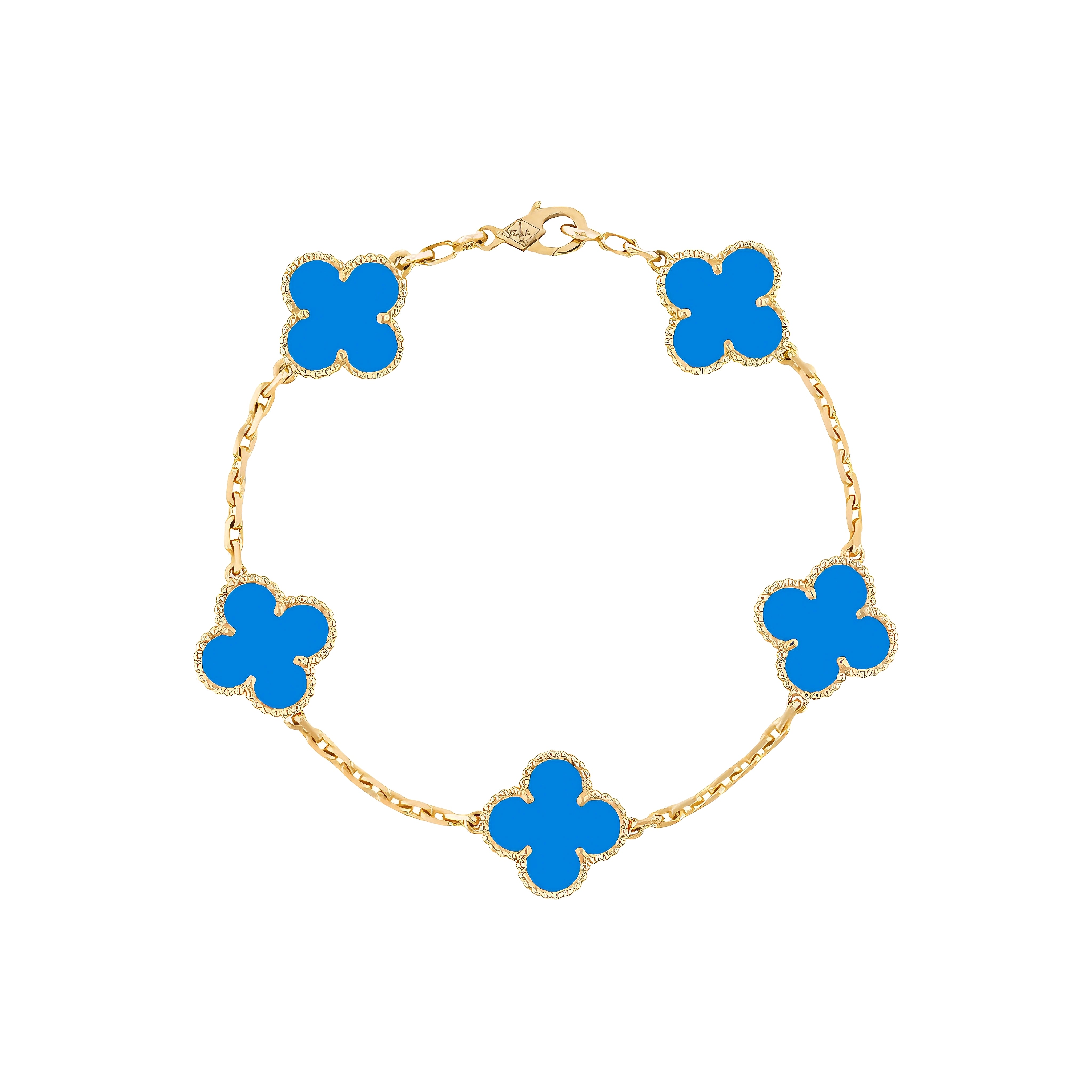 Van Cleef & Arpels Vintage Alhambra bracelet yellow gold, 5 motifs (Blue Agate)