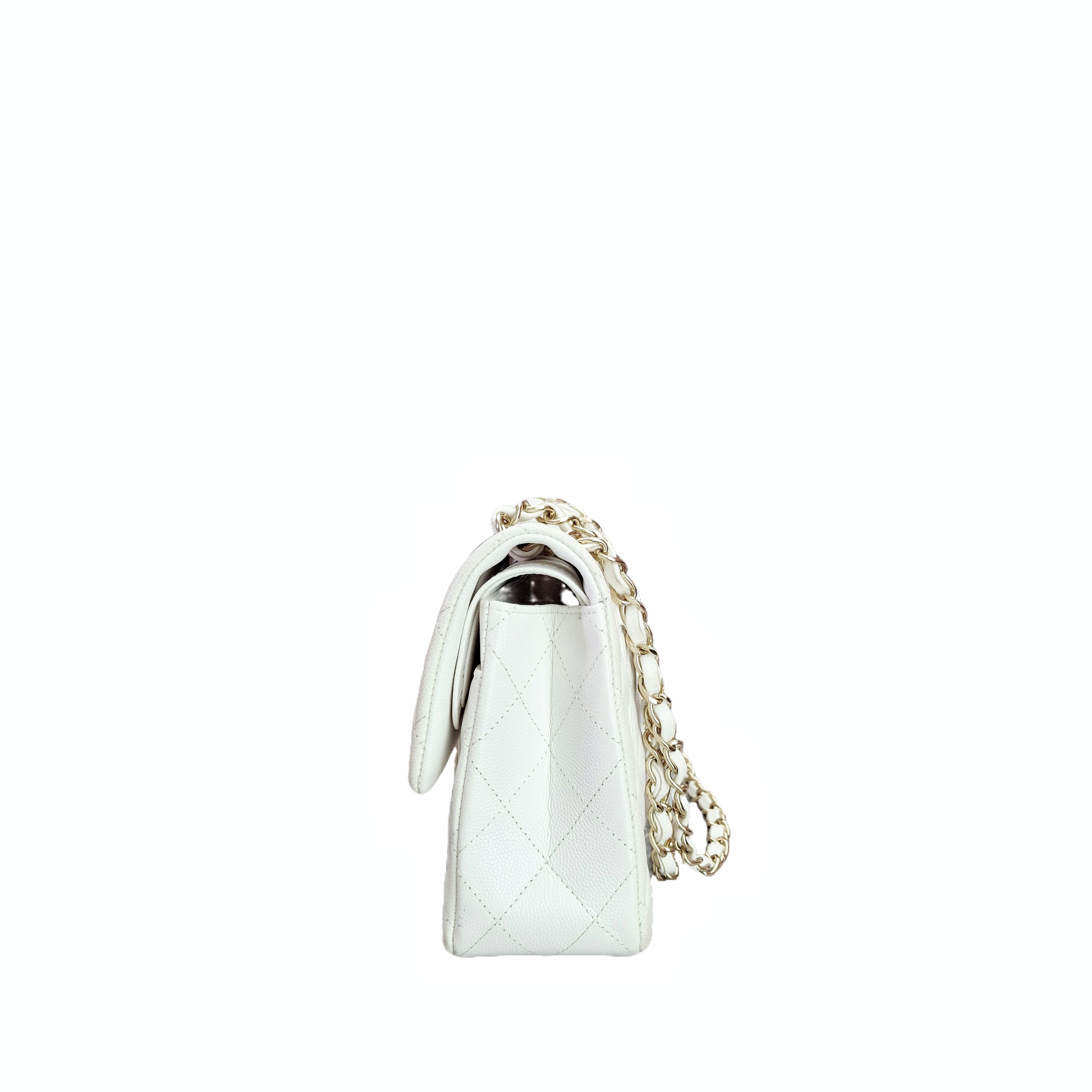 CHANEL Small Classic Flap Handbag calfskin in GHW white