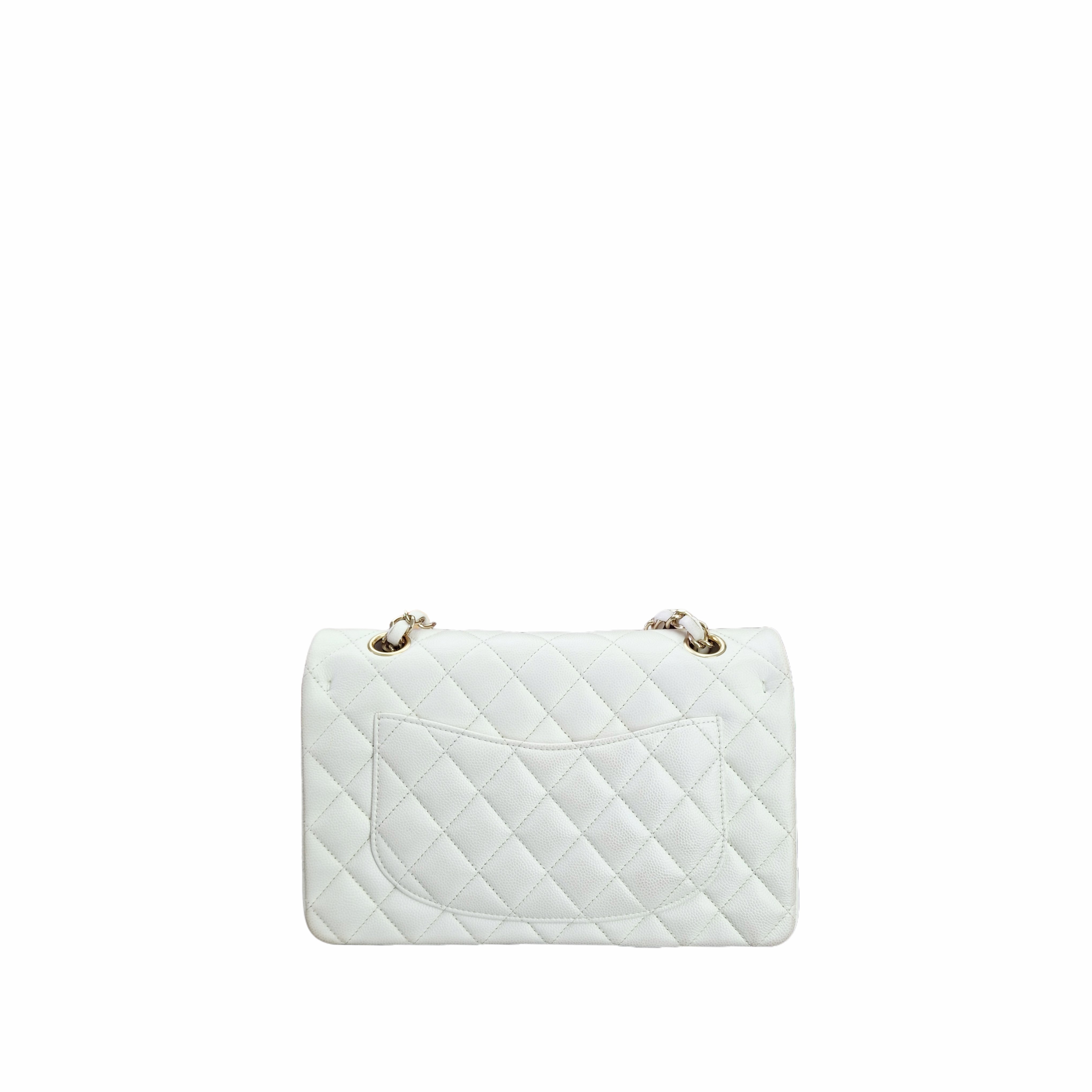 CHANEL Small Classic Flap Handbag calfskin in GHW white