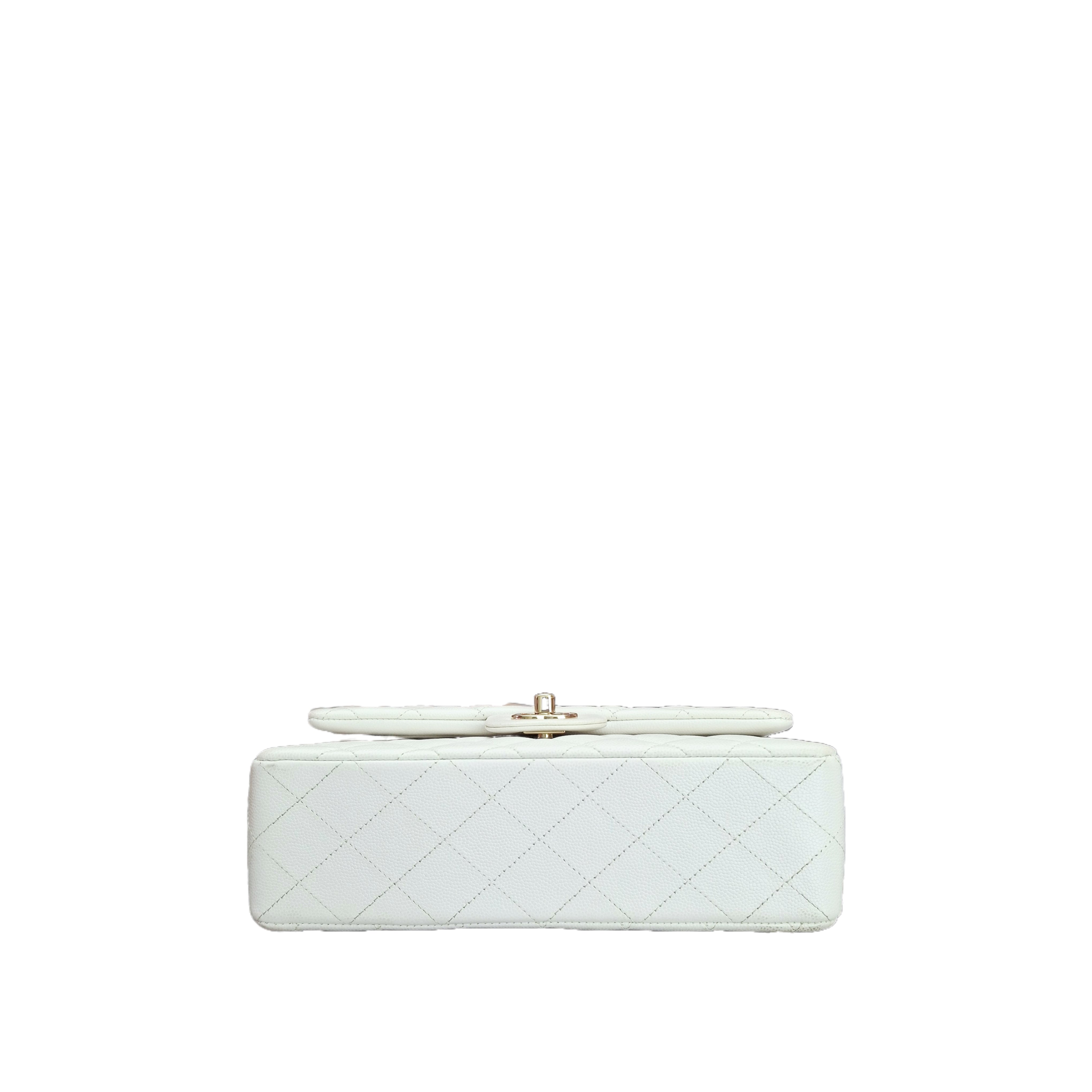 CHANEL Small Classic Flap Handbag calfskin in GHW white