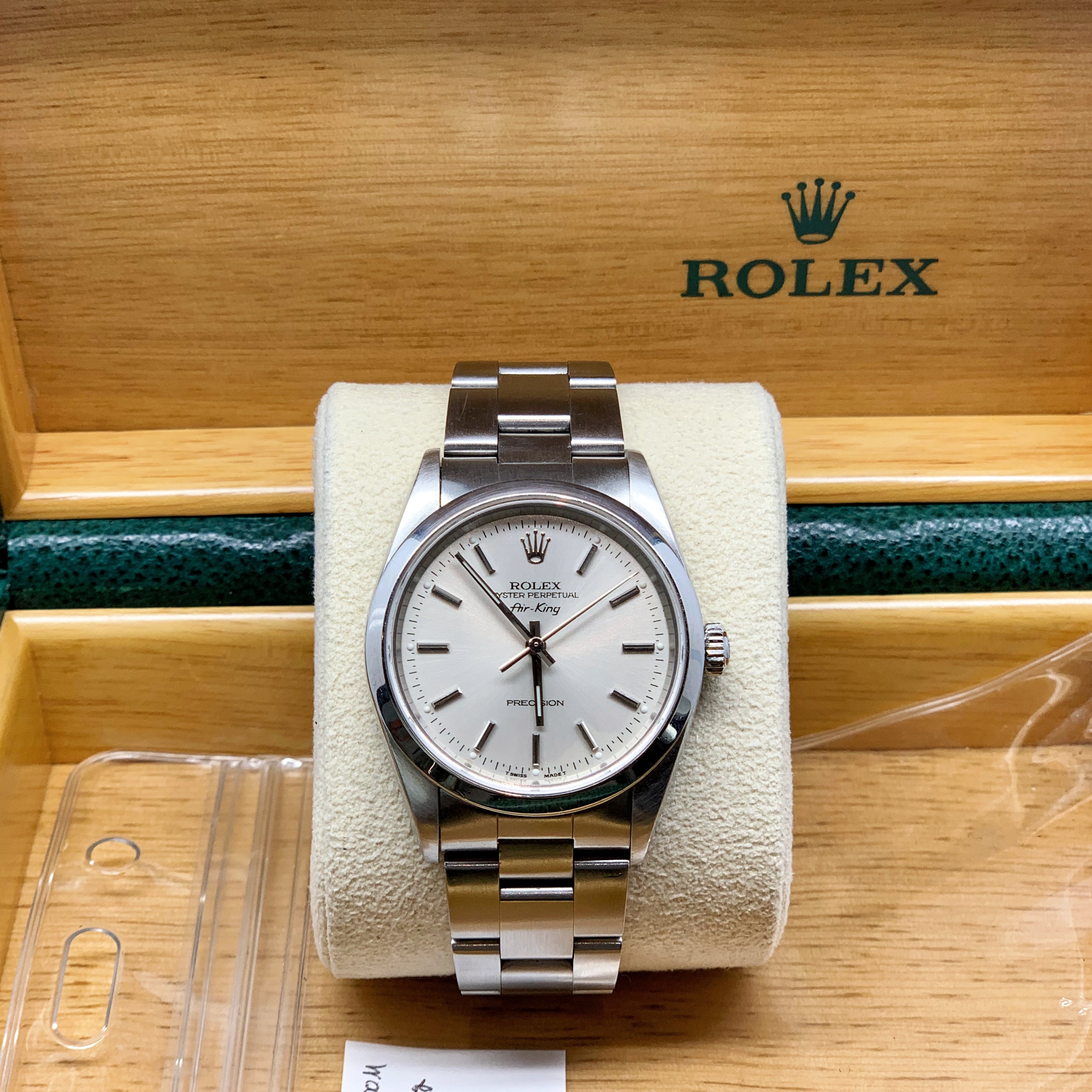 Rolex 14000 Air King 34mm with Oystersteel , Silver dial, Sapphire crystal, Oyster steel bracelet