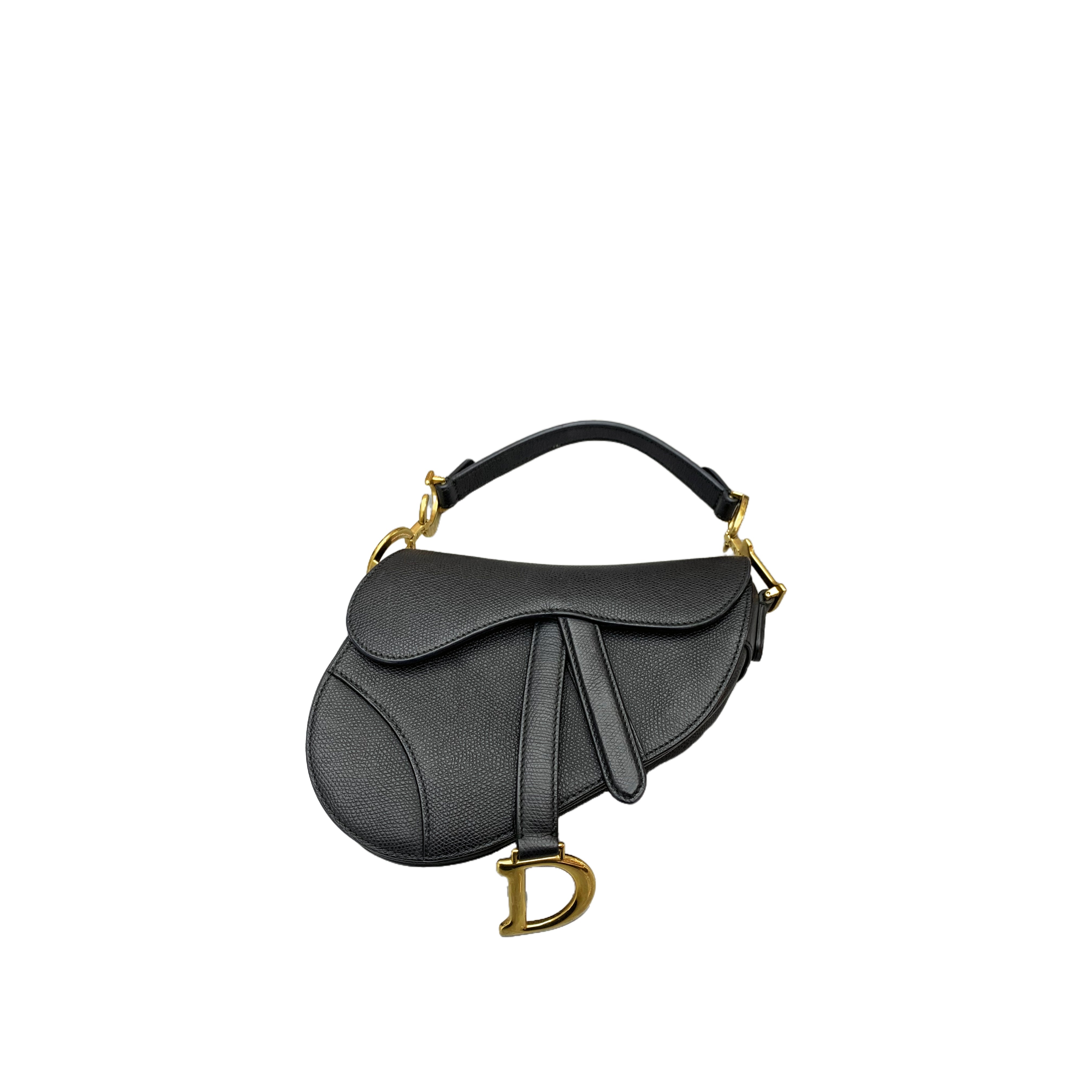 Christian Dior small Grained calfskin Saddle Shoulder Bag GHW (Black)