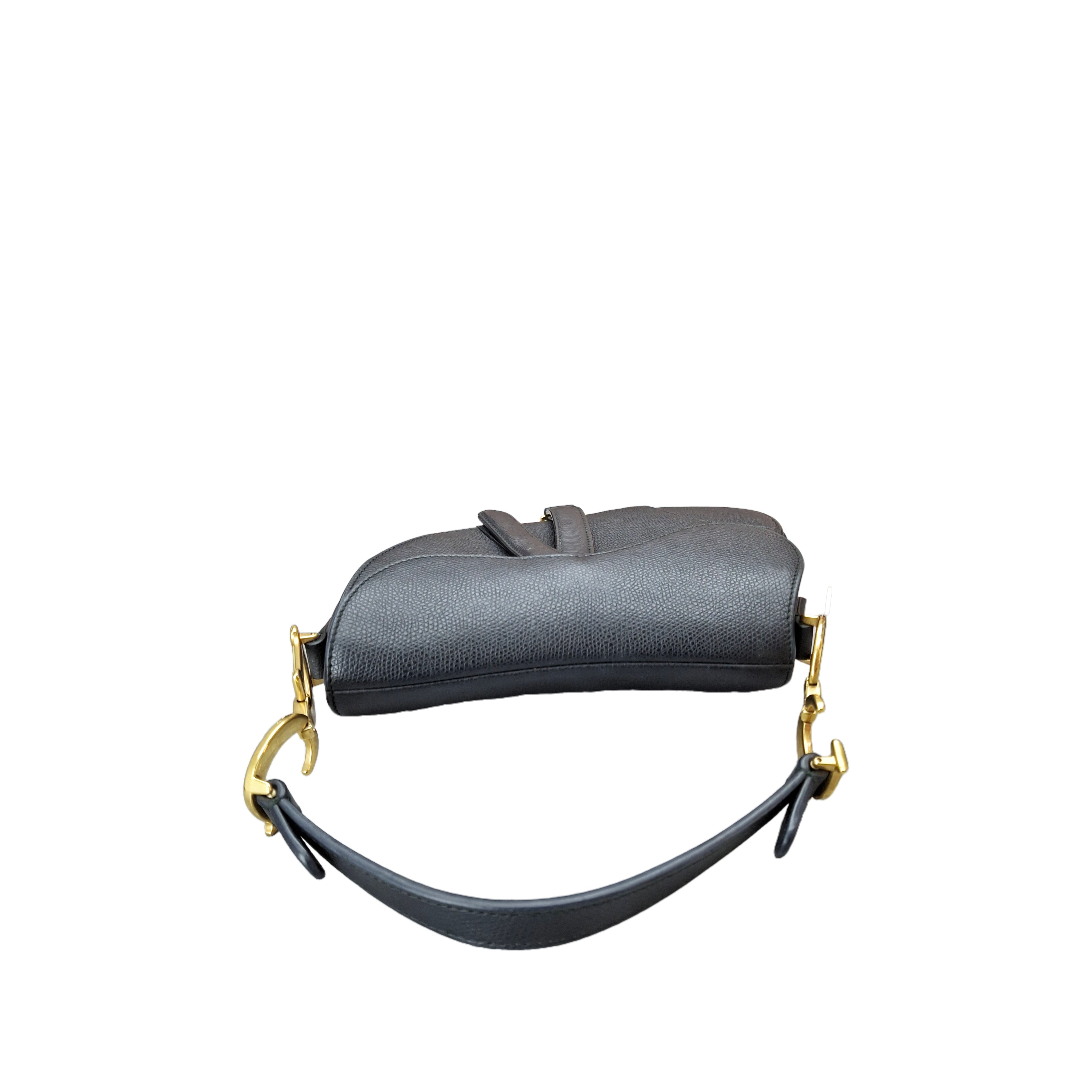 Christian Dior small Grained calfskin Saddle Shoulder Bag GHW (Black)