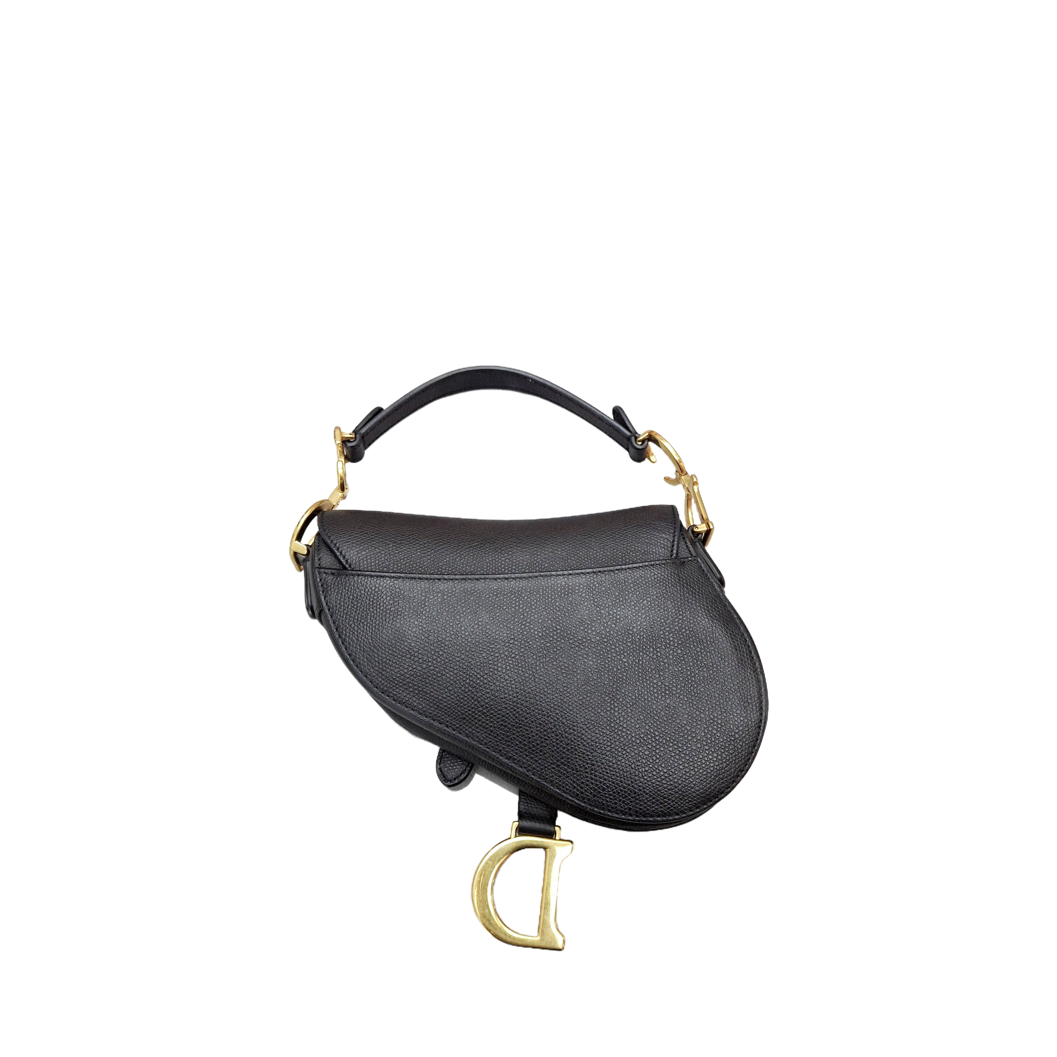 Christian Dior small Grained calfskin Saddle Shoulder Bag GHW (Black)