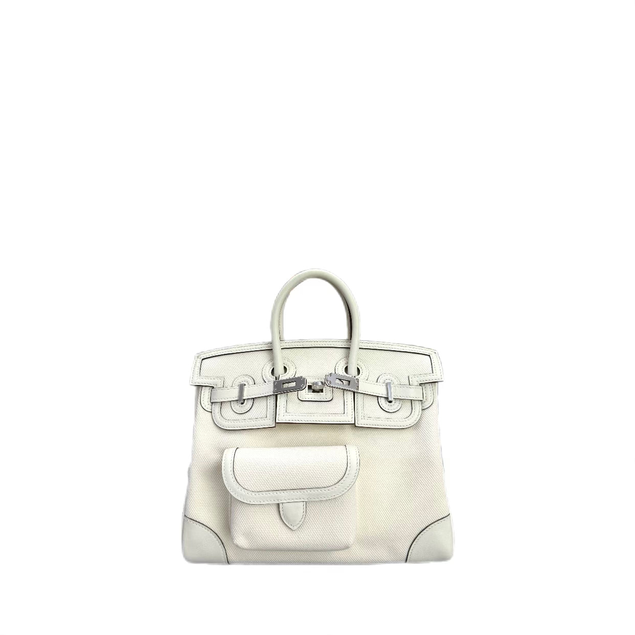 Hermès Birkin 25 Handbag Cargo Toile Goeland Swift SHW Ecru/Nata (White) U Stamp