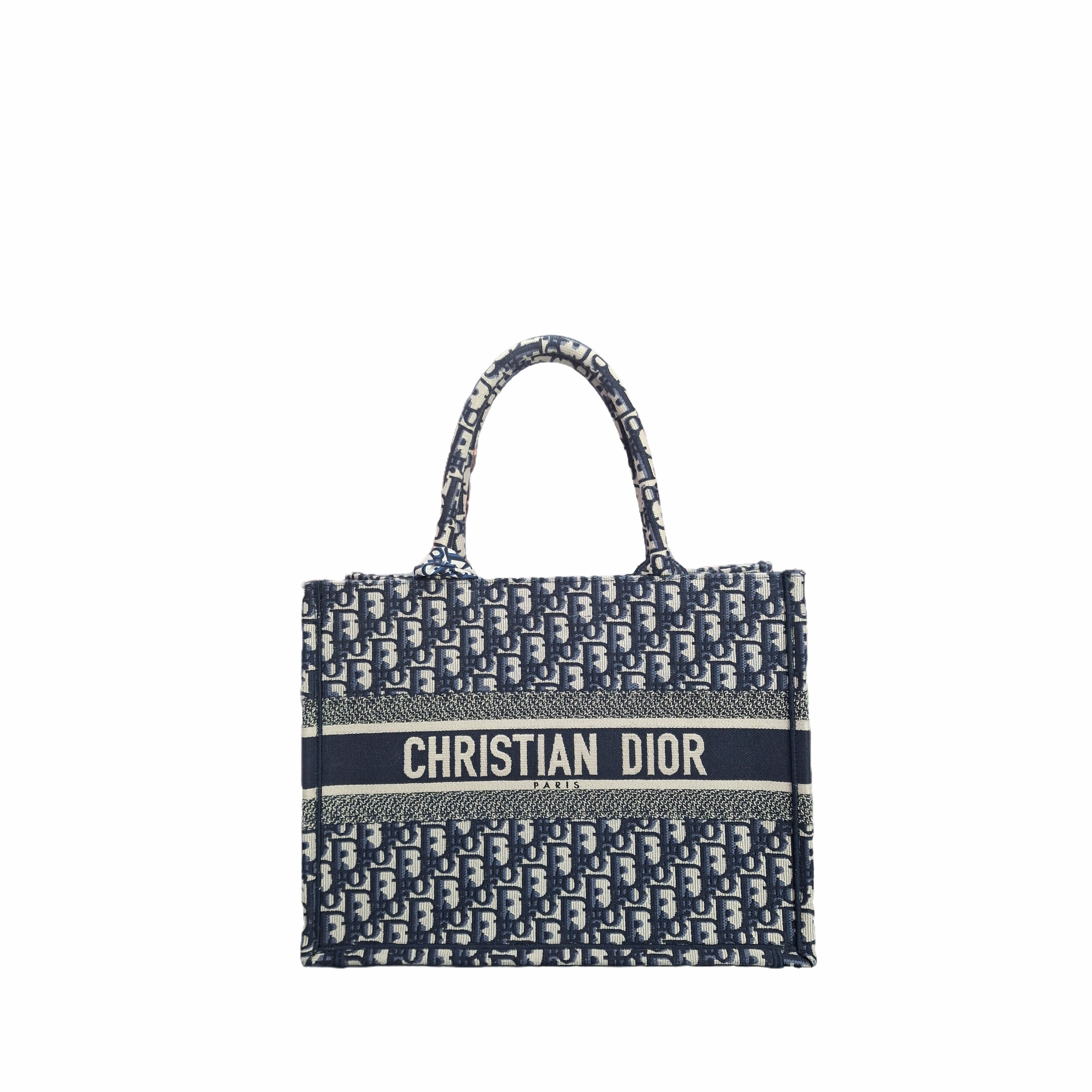 CHRISTIAN DIOR Small Dior Book Tote in Dior Oblique Embroidery (Blue)