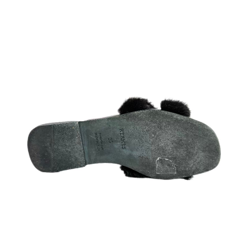 HERMÈS Mink Fur Sandals (Balck) 35