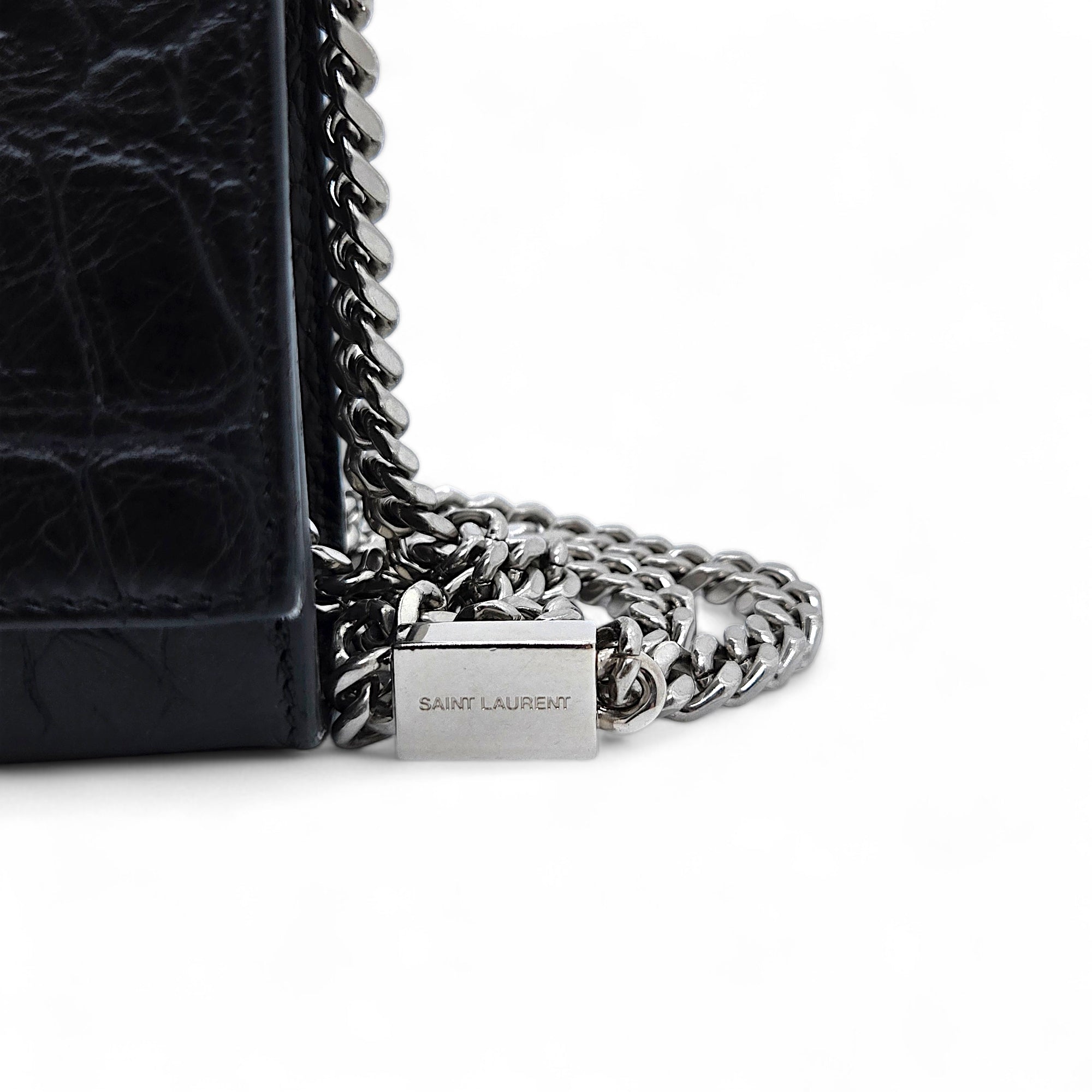 Saint Laurent Kate Tassel Medium Croc Embossed Black Chain Bag