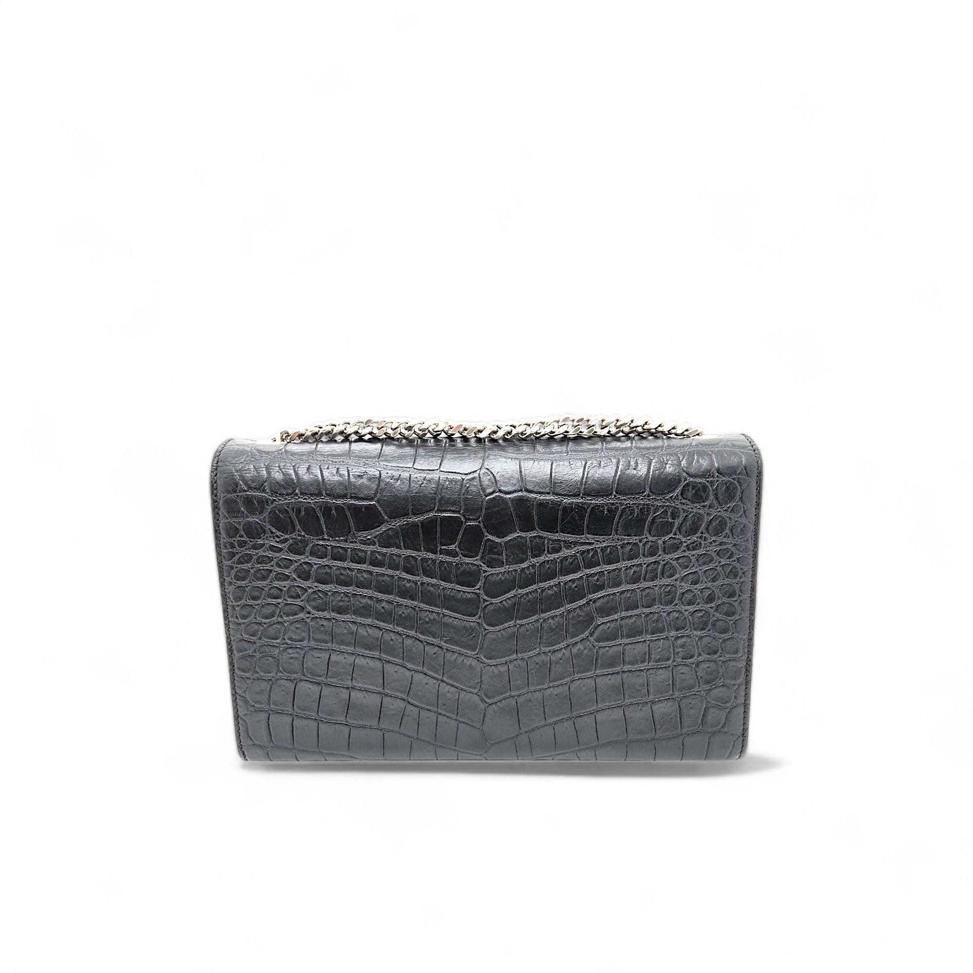 Saint Laurent Kate Tassel Medium Croc Embossed Black Chain Bag