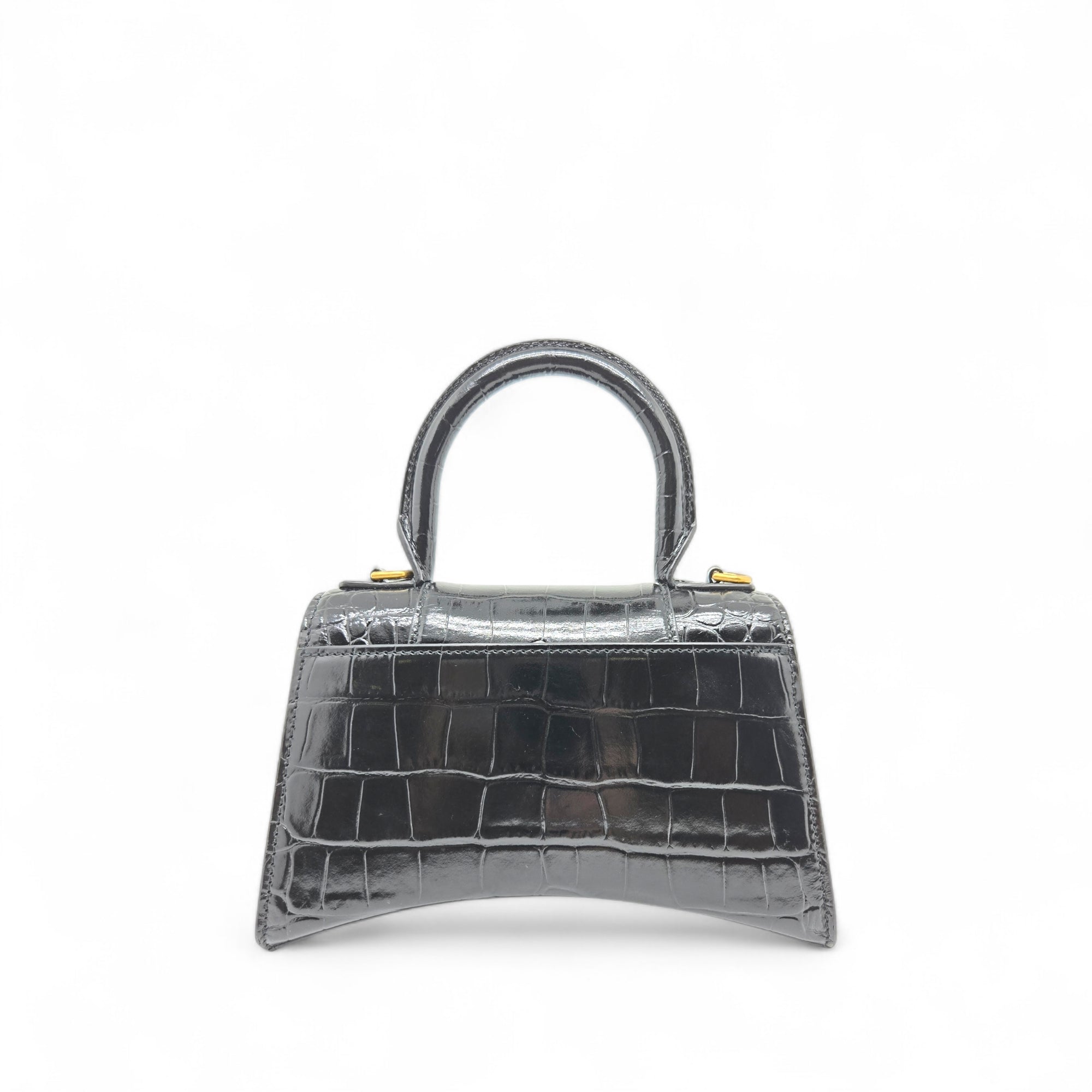 Balenciaga Hourglass Small Handbag Crocodile Embossed in Black