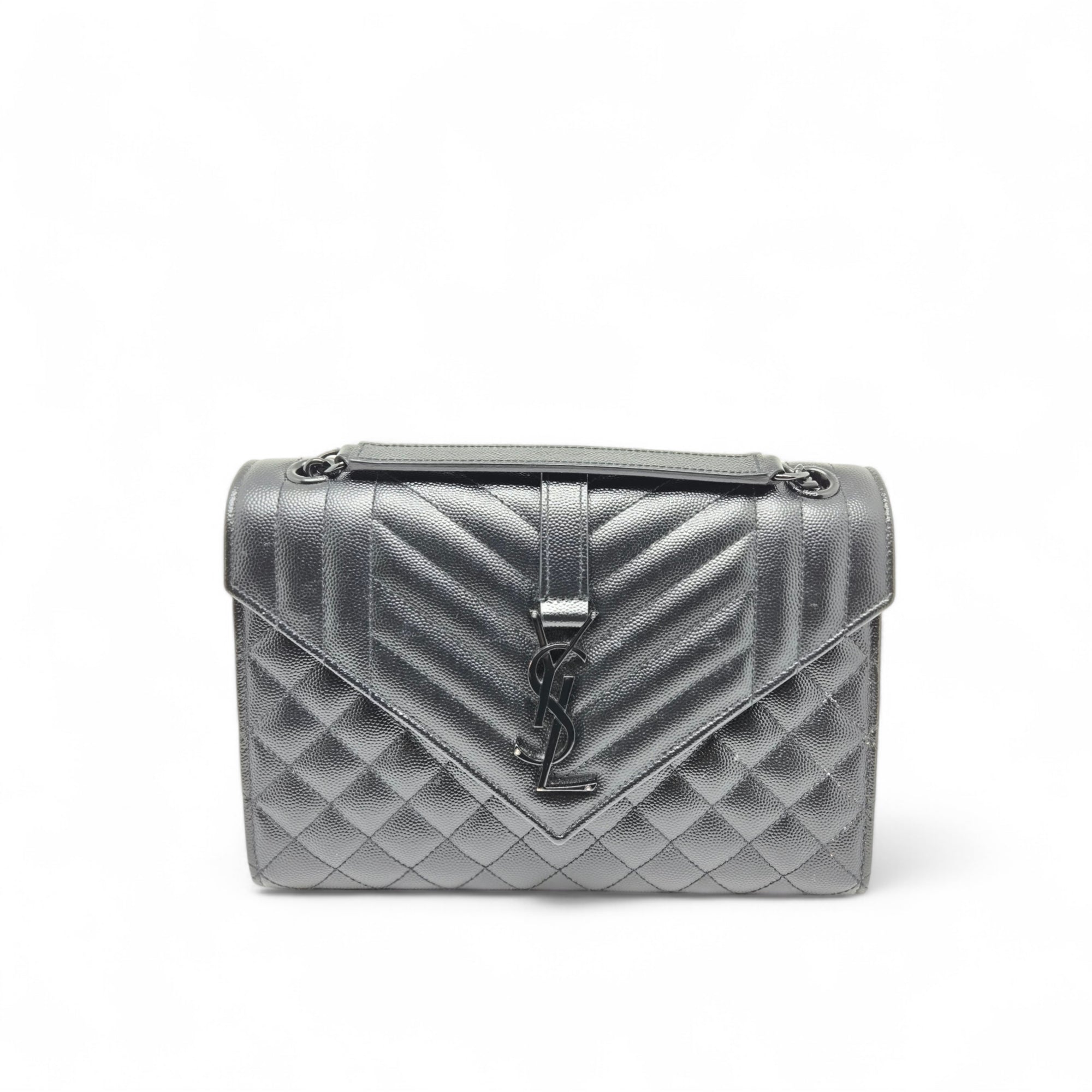 YSL Saint Laurent ENVELOPE MEDIUM IN QUILTED GRAIN DE POUDRE EMBOSSED LEATHER