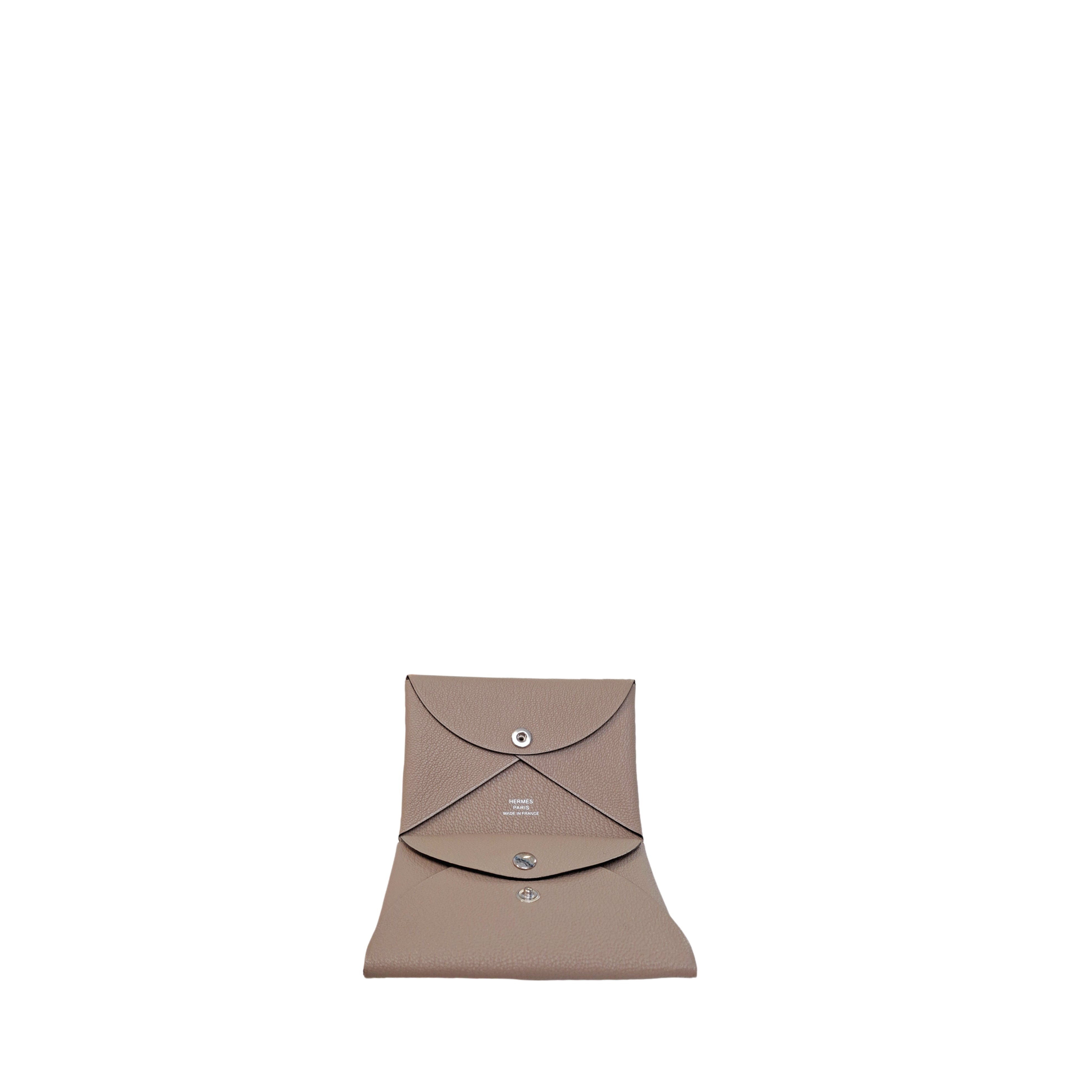 HERMÈS Calvi card holder Étoupe (Beige Gray)