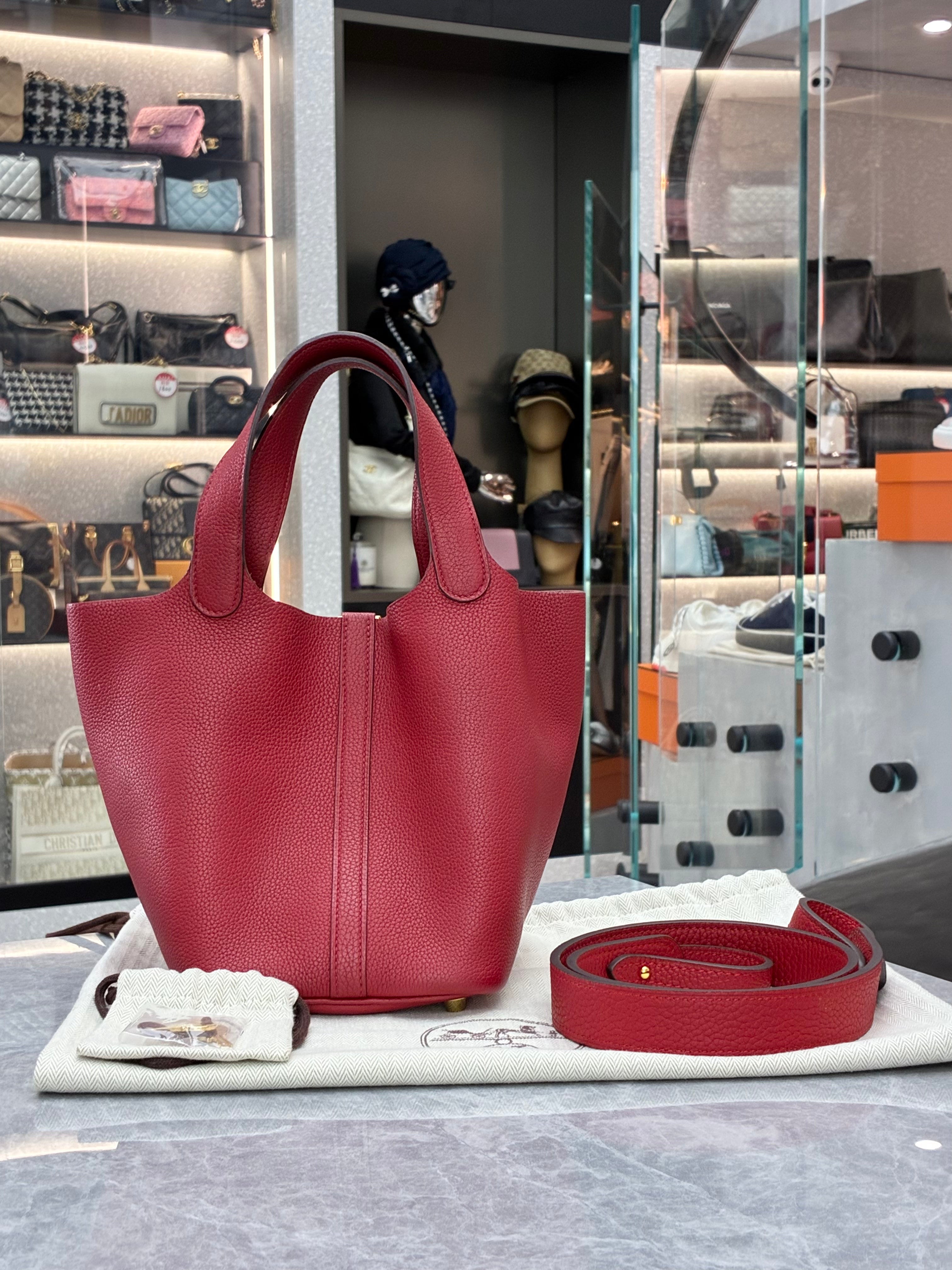 HERMES Picotin Lock PM 18 18/ bag Hand Bag Taurillon Clemence Red/SilverHardware