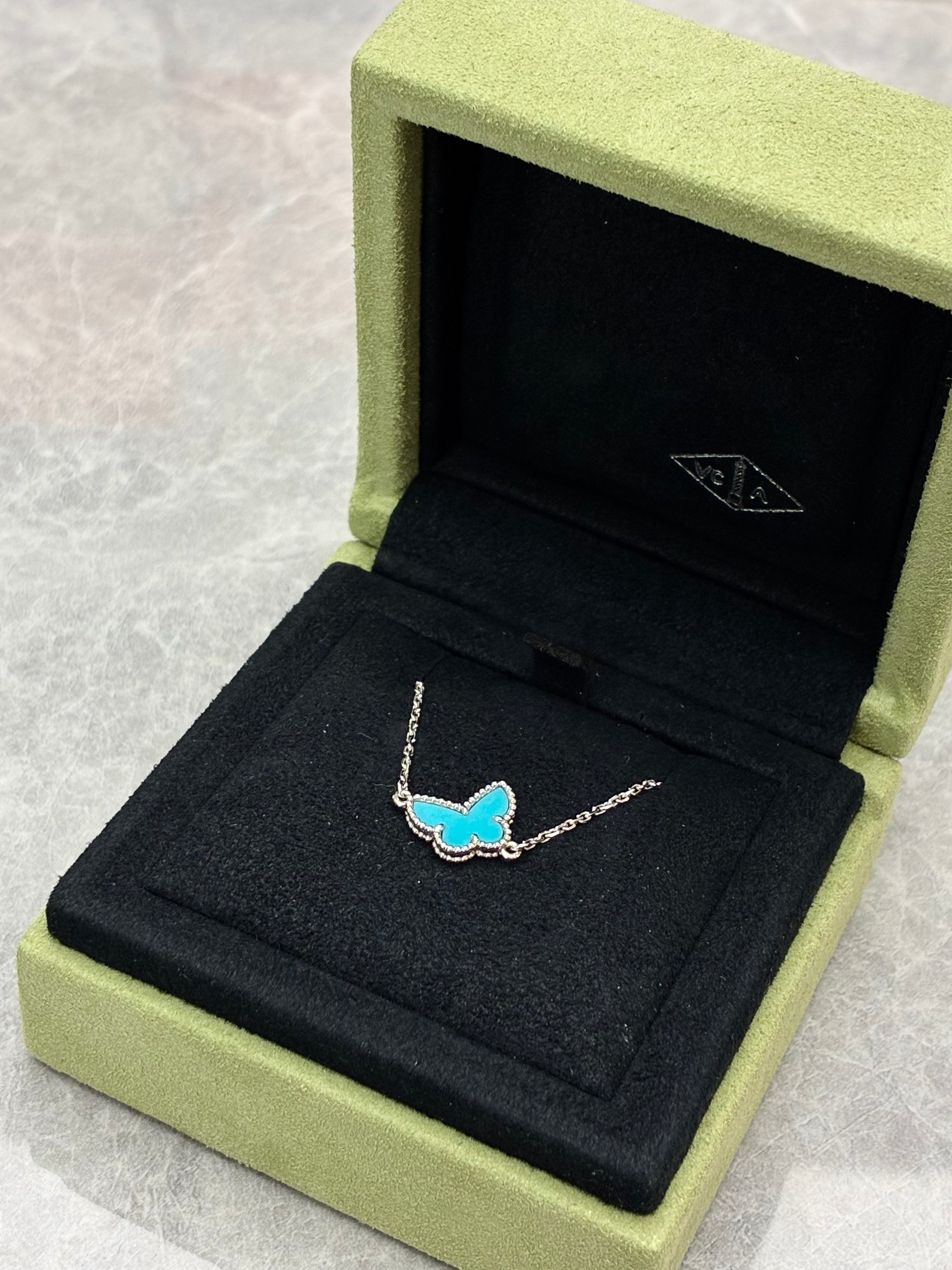 Van Cleef & Arpels Sweet Alhambra Butterfly Pendant in 18K white gold with turquoise