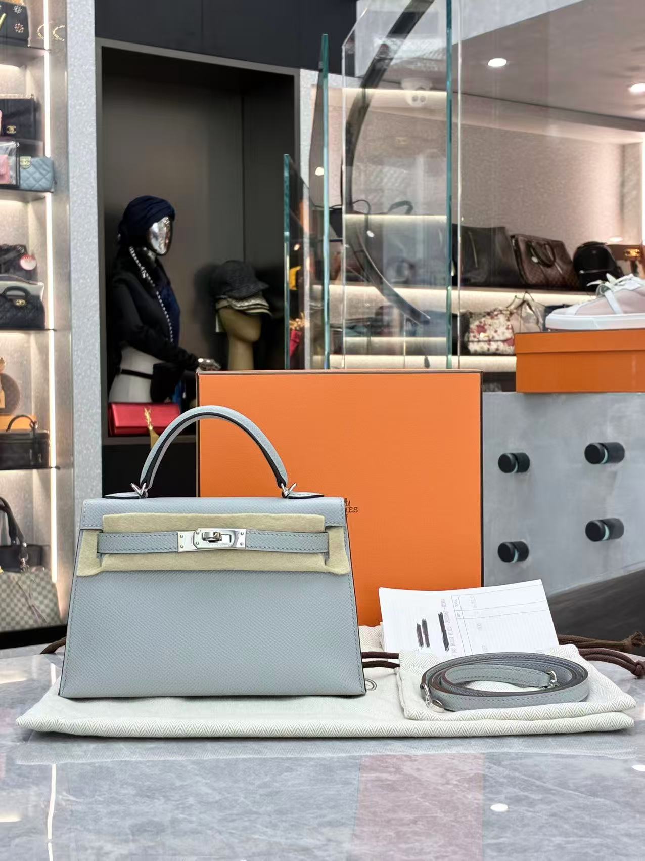 Hermès Mini Kelly II bag in the Bleu Glacier Epsom leather with palladium hardware