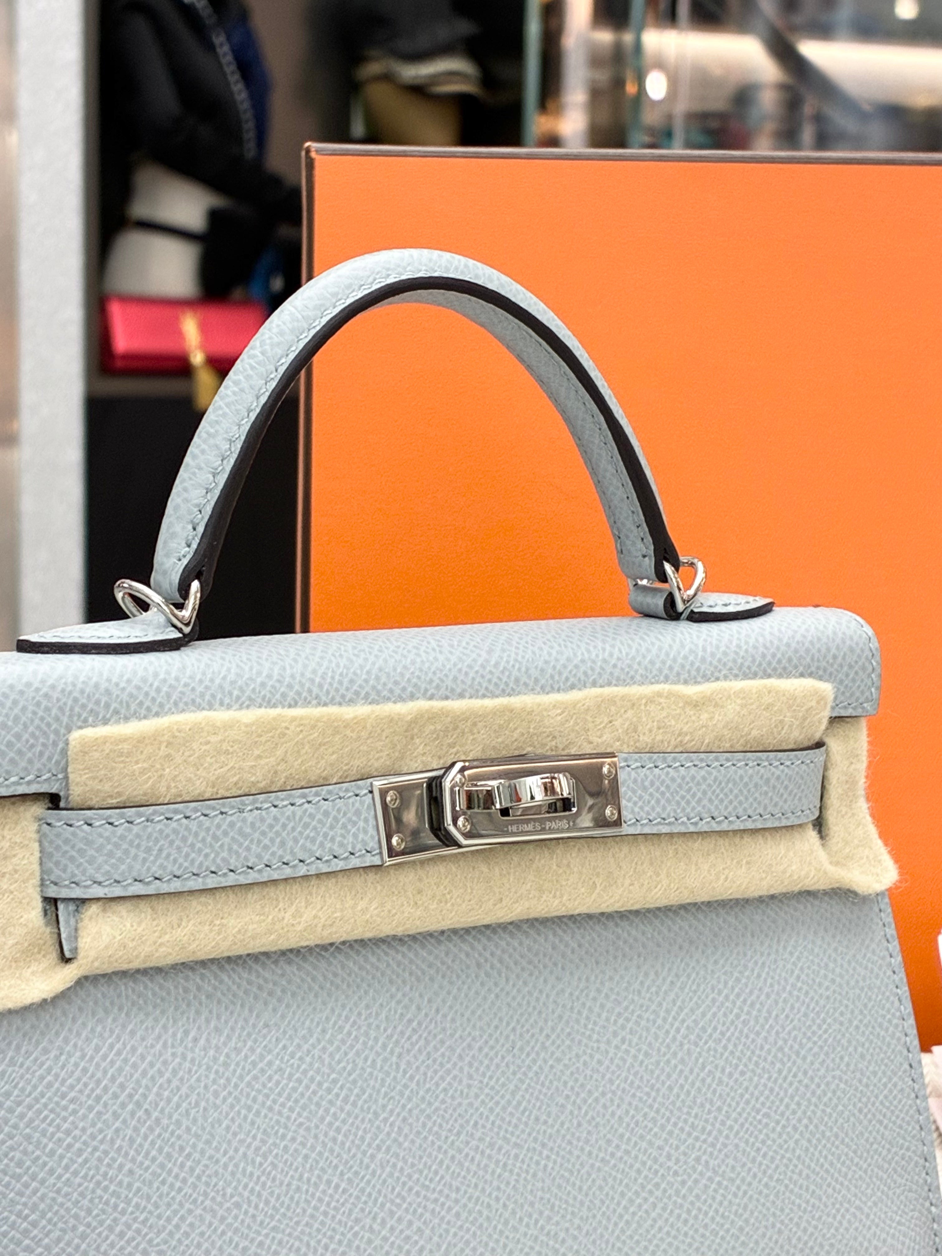 Hermès Mini Kelly II bag in the Bleu Glacier Epsom leather with palladium hardware