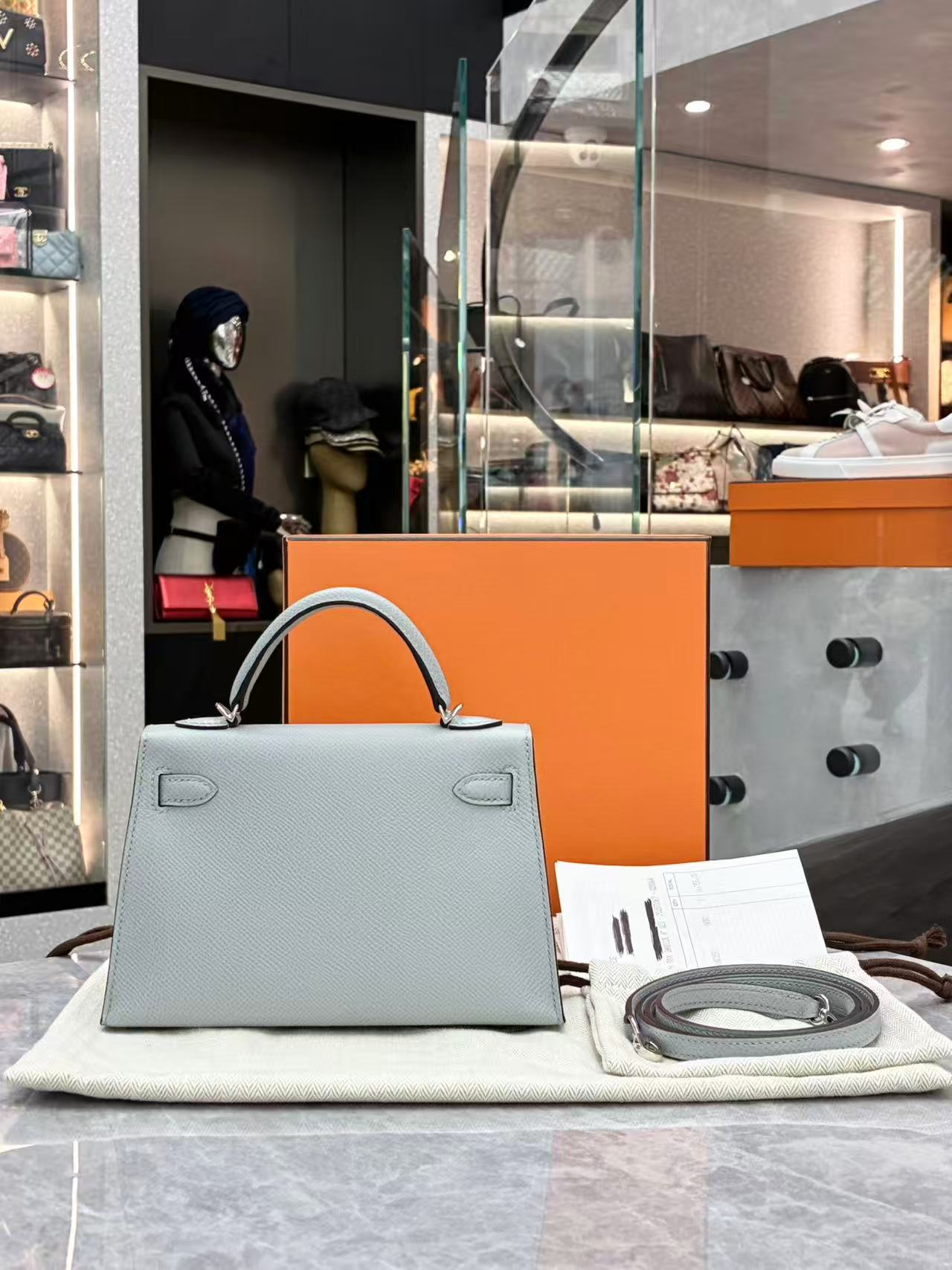 Hermès Mini Kelly II bag in the Bleu Glacier Epsom leather with palladium hardware