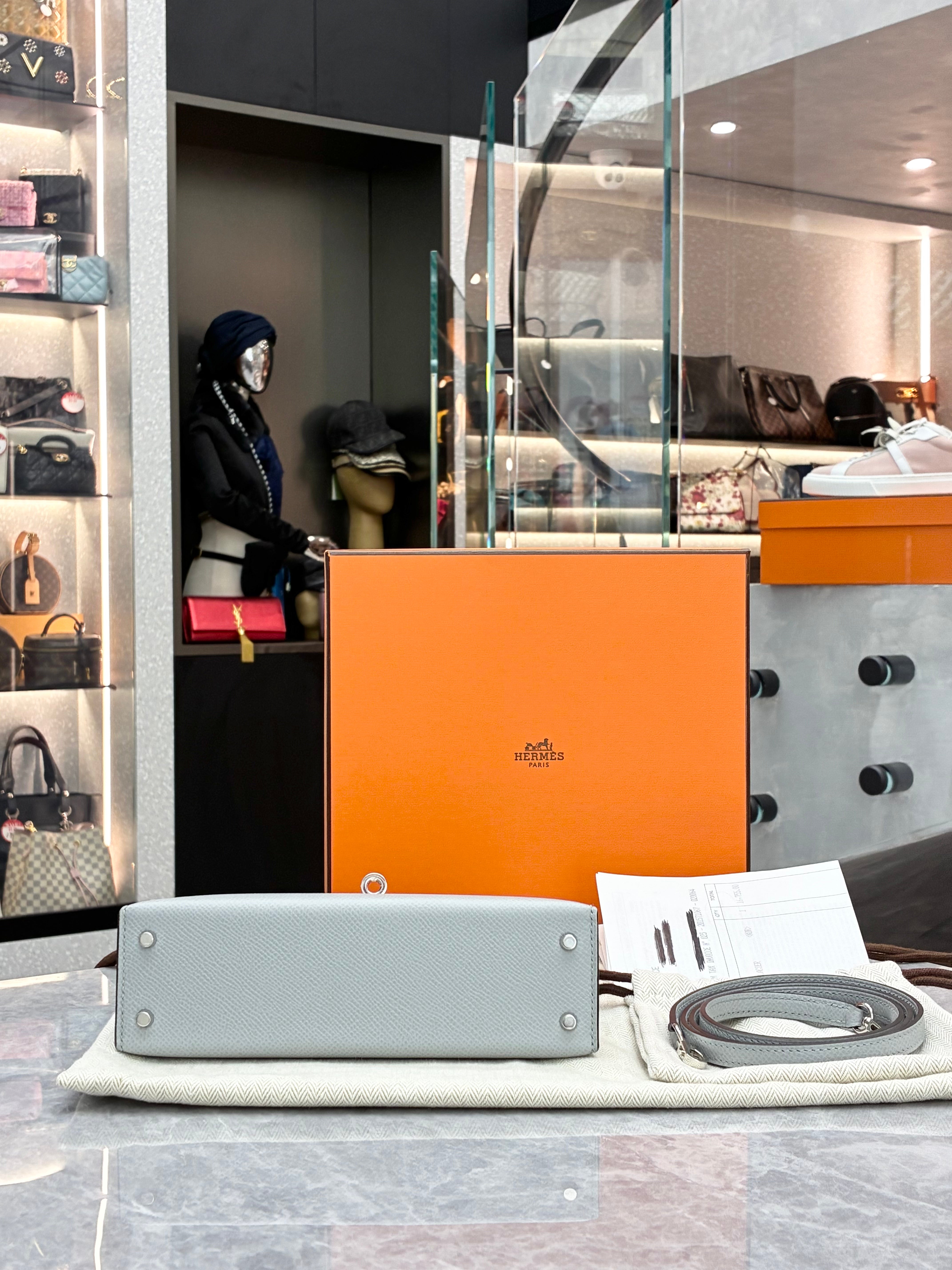 Hermès Mini Kelly II bag in the Bleu Glacier Epsom leather with palladium hardware