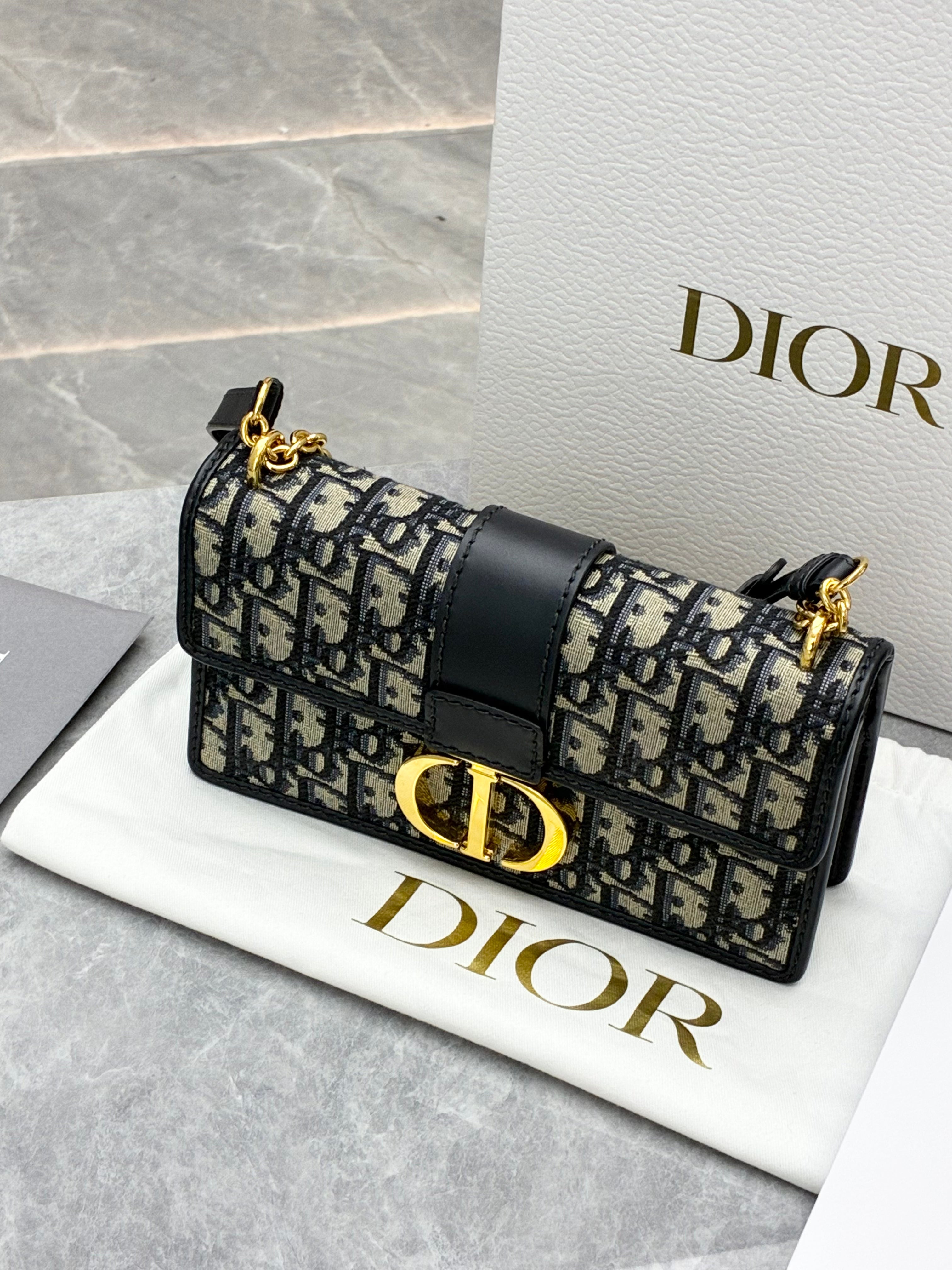 Dior 30 Montaigne East-West chain bag in blue Dior Oblique jacquard canvas