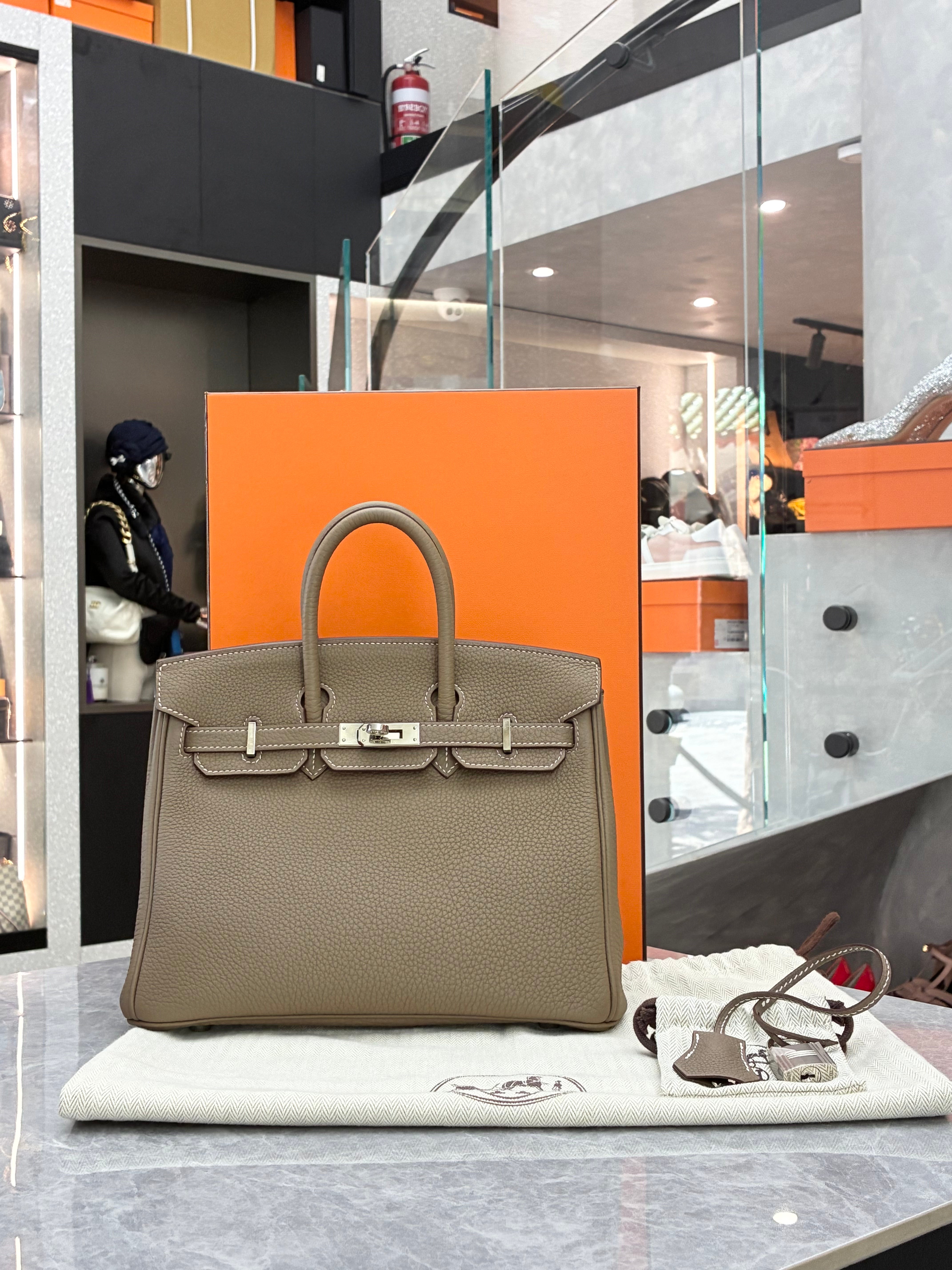 Hermès Birkin 25 handbag in Etoupe Togo leather with palladium hardware