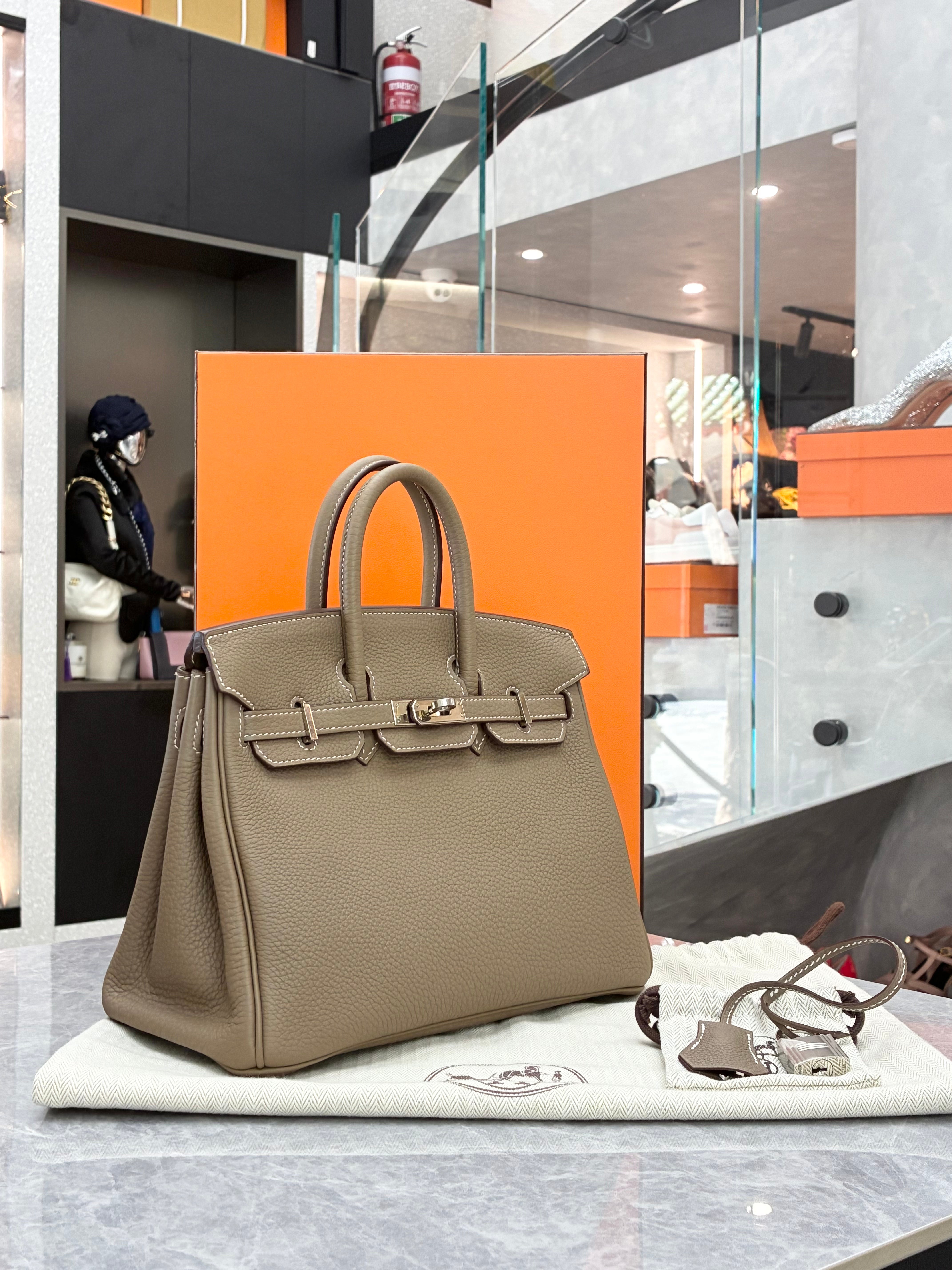 Hermès Birkin 25 handbag in Etoupe Togo leather with palladium hardware