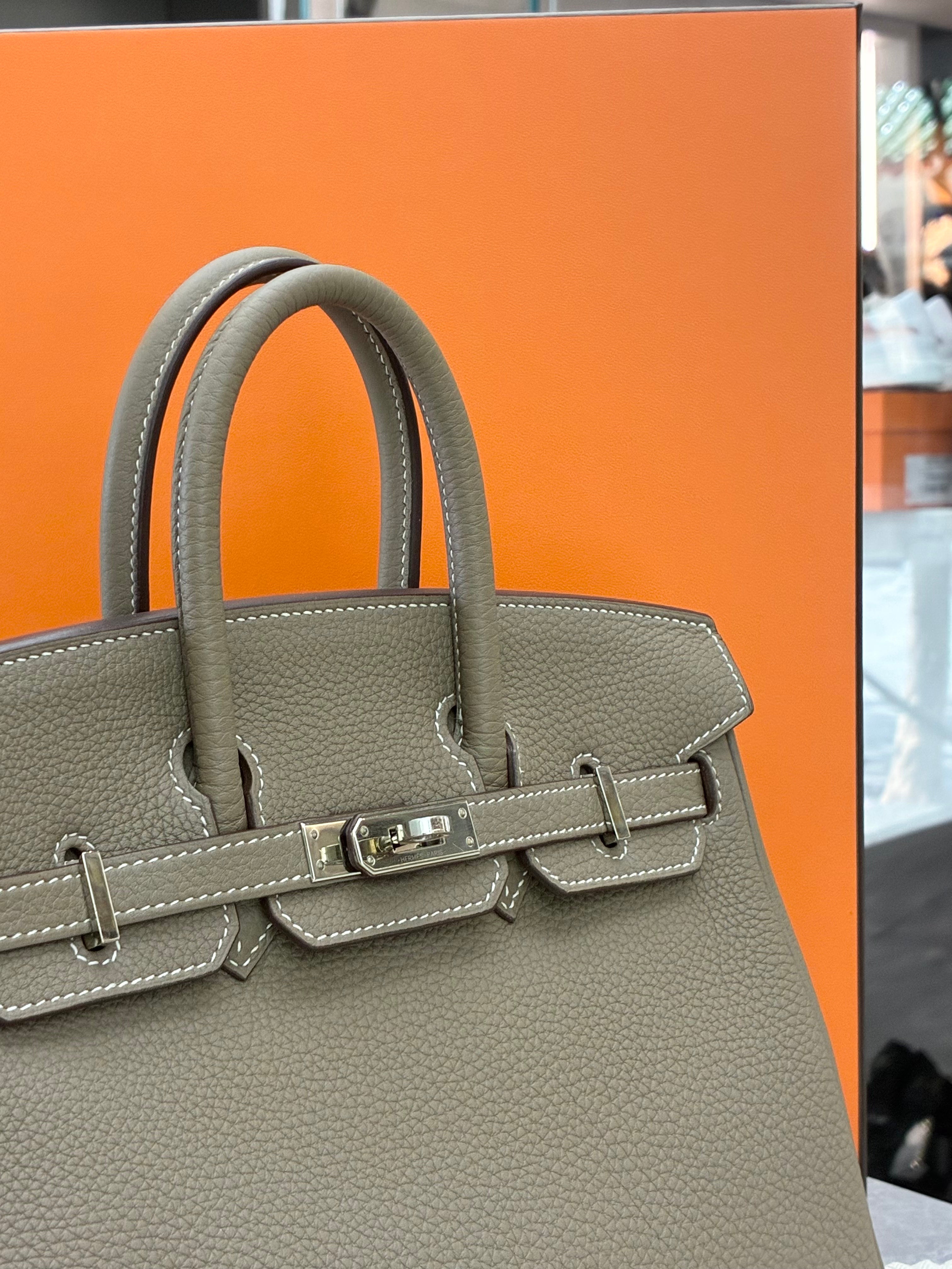 Hermès Birkin 25 handbag in Etoupe Togo leather with palladium hardware